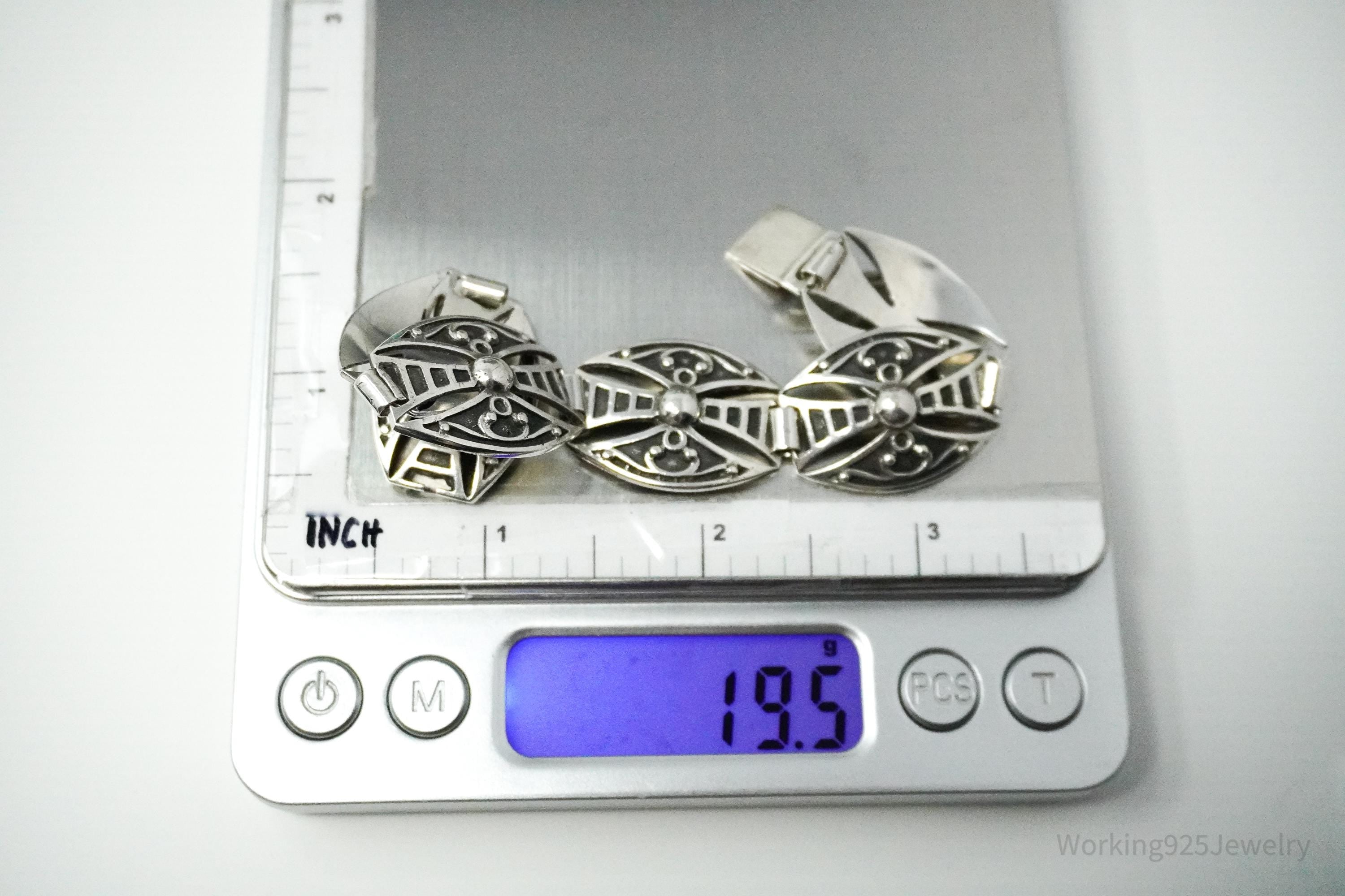 Vintage Dutch Modernist Silver Bracelet - 6.5"