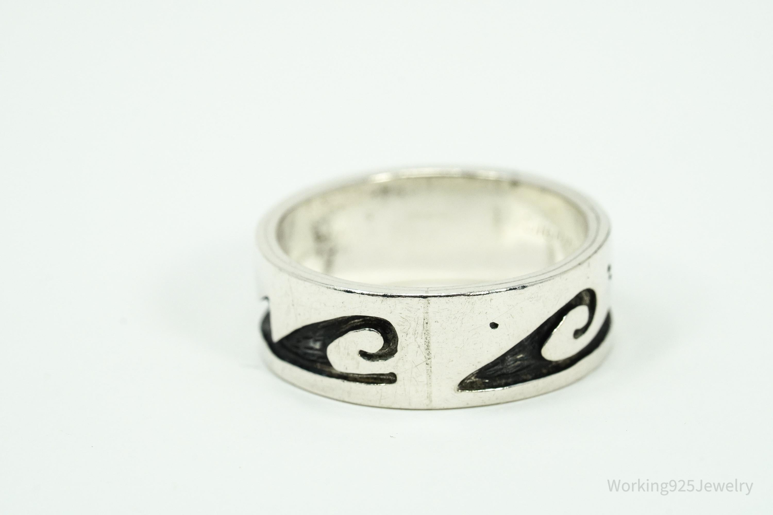 Vintage Native American Tribal Sterling Silver Band Ring - Size 6.5