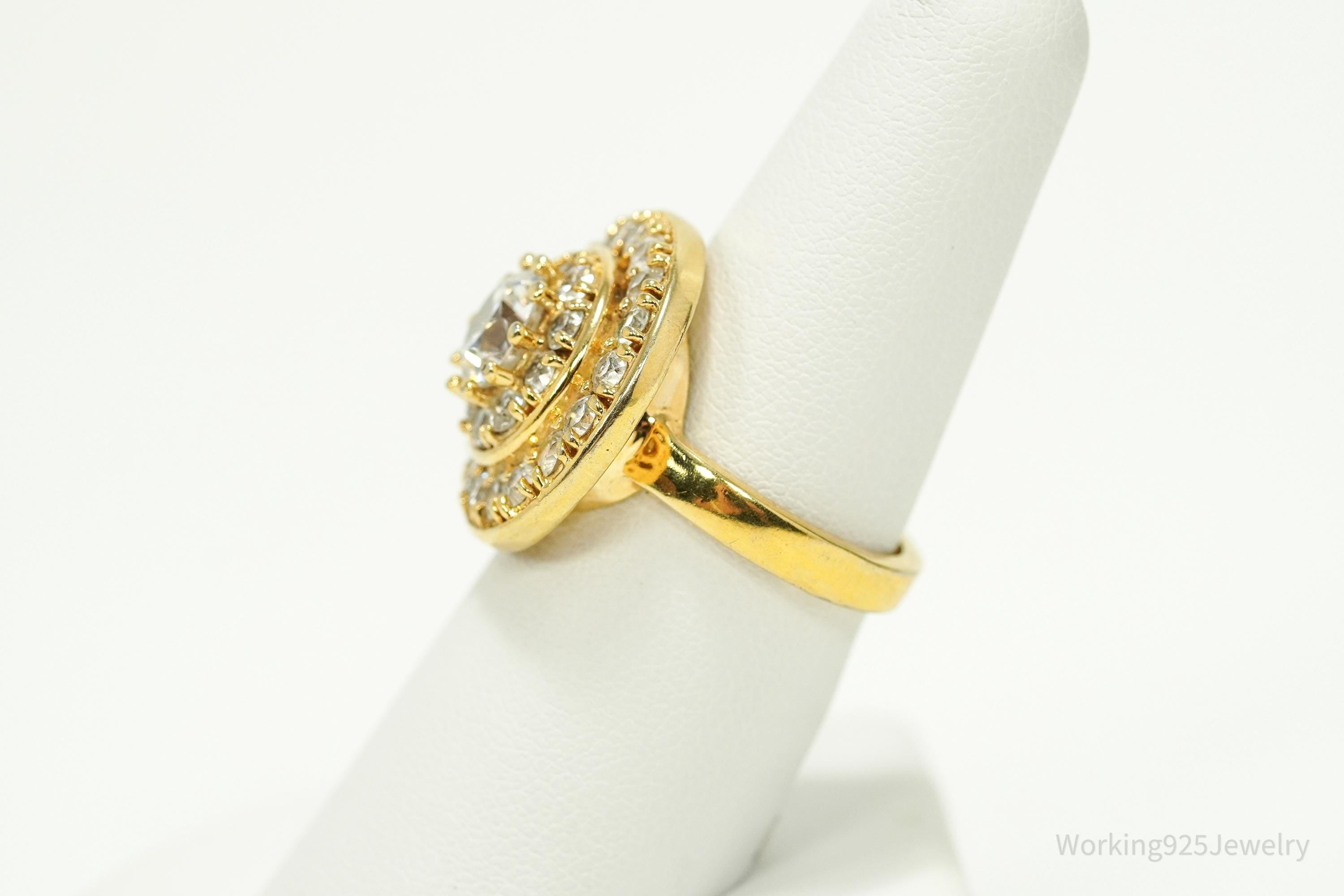 Vintage Farrah Fawcett Gold Vermeil Cubic Zirconia Sterling Silver Ring - Size 7.5