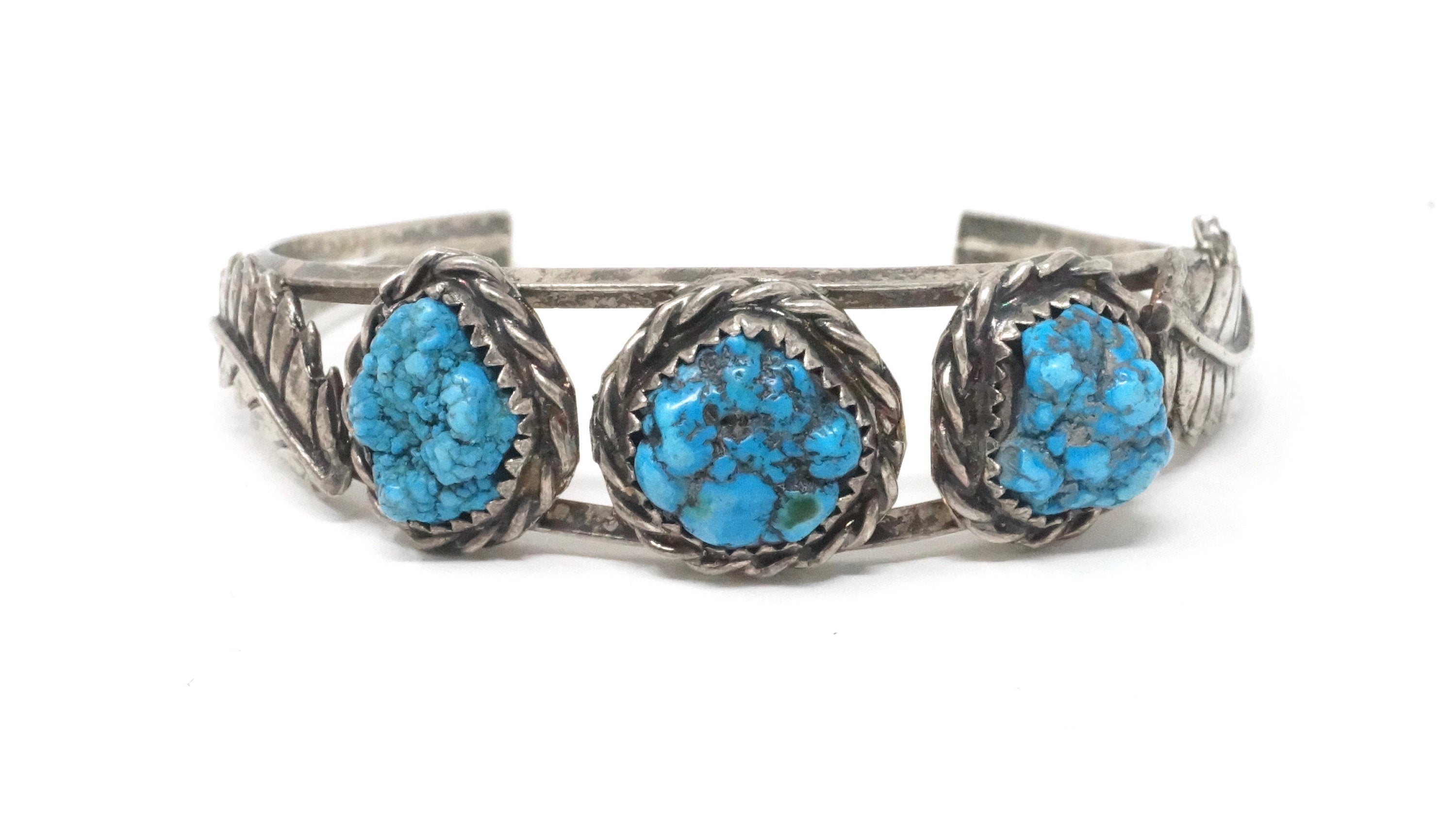 Vtg Native American Unsigned Turquoise Handmade Sterling Silver Cuff Bracelet