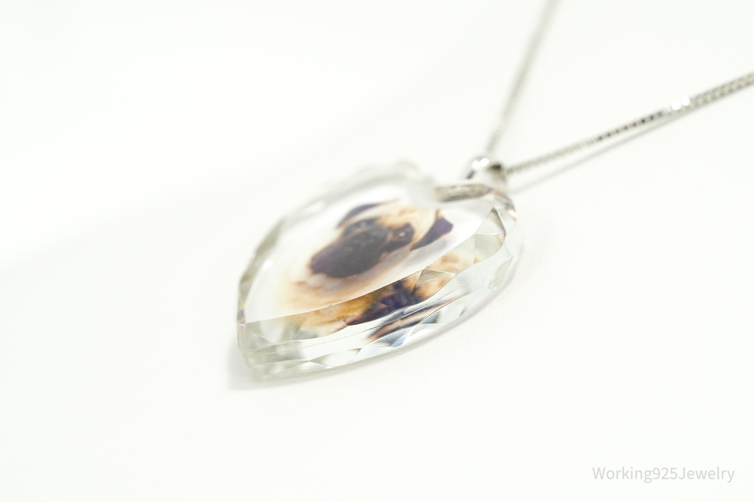 Vintage Bradford Exchange Pug Face Heart Sterling Silver Chain Necklace - 18"
