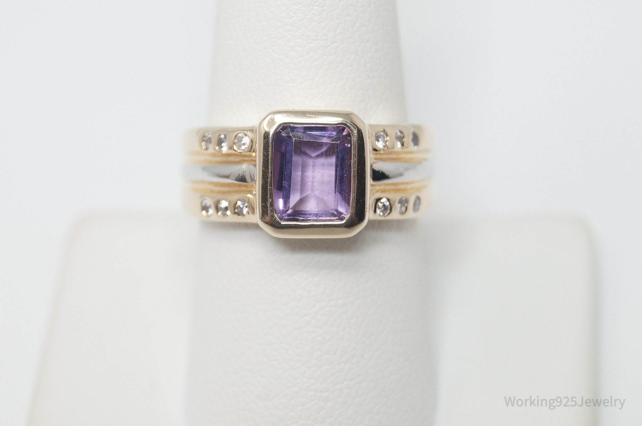 Vintage Ross Simons Purple Amethyst CZ Gold Vermeil Sterling Silver Ring SZ 8.5