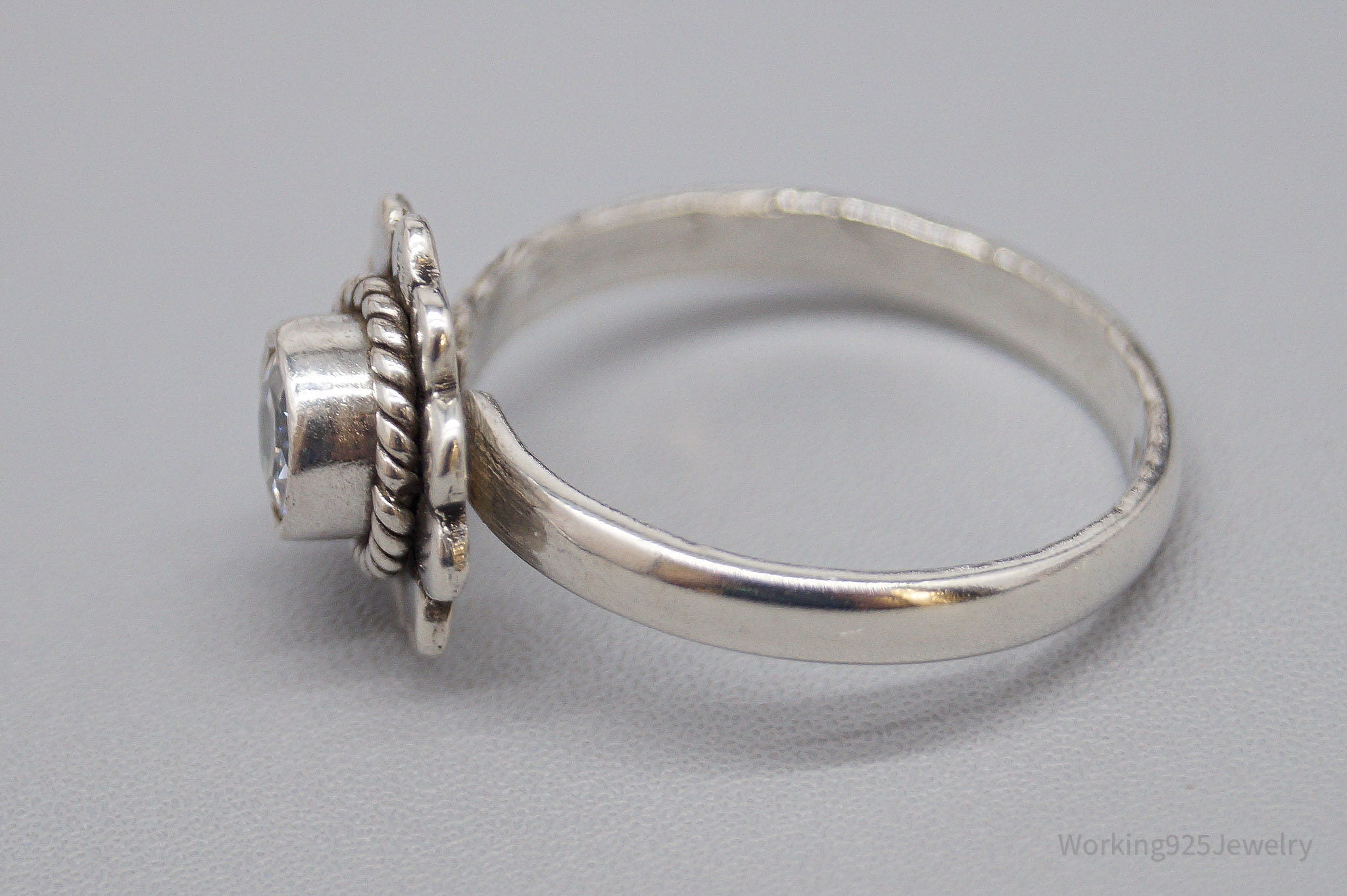 Vintage White Topaz Sterling Silver Flower Ring - Size 6.75