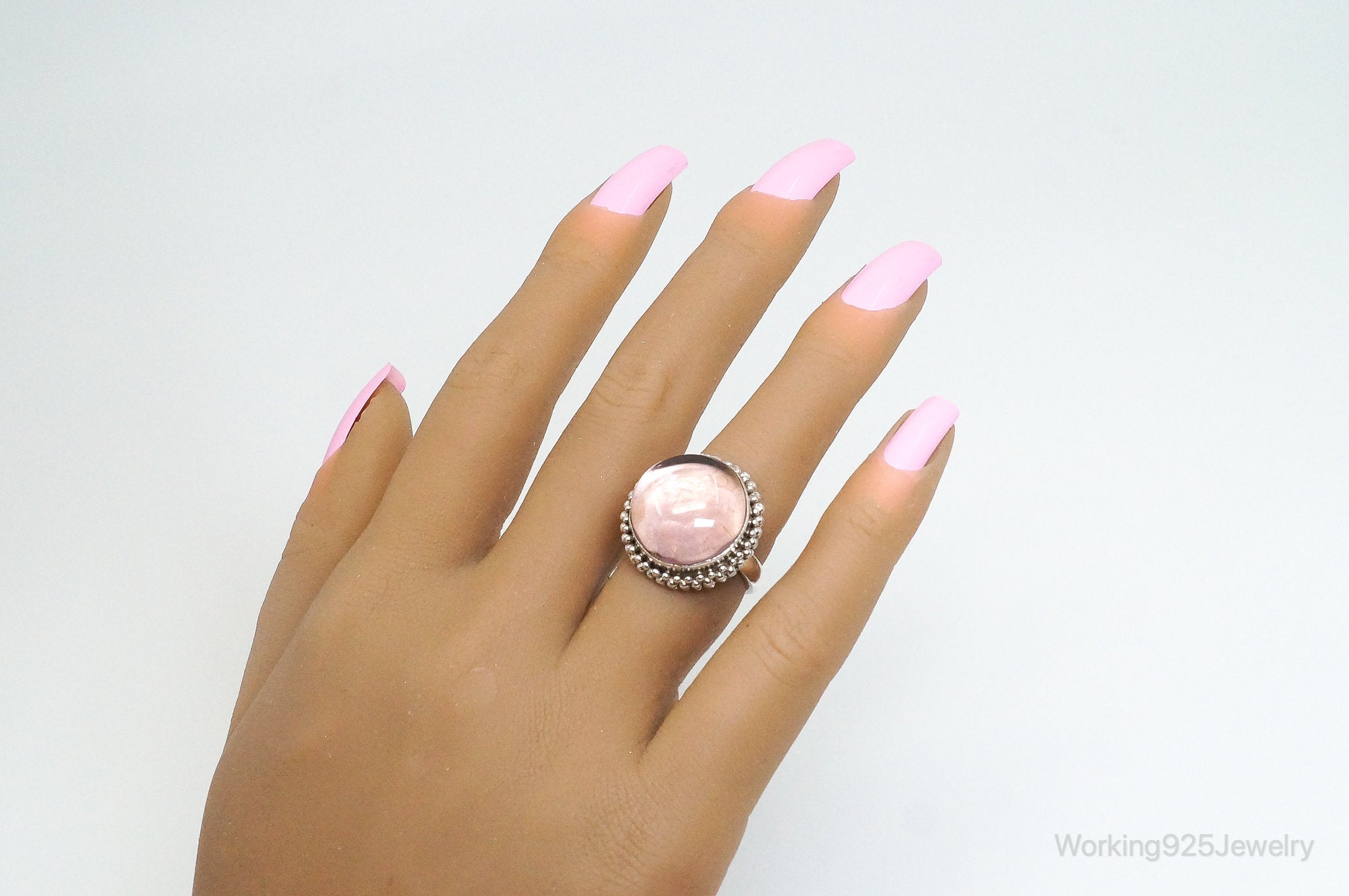 Vintage Large Purple Glass Modern Sterling Silver Ring - SZ 6