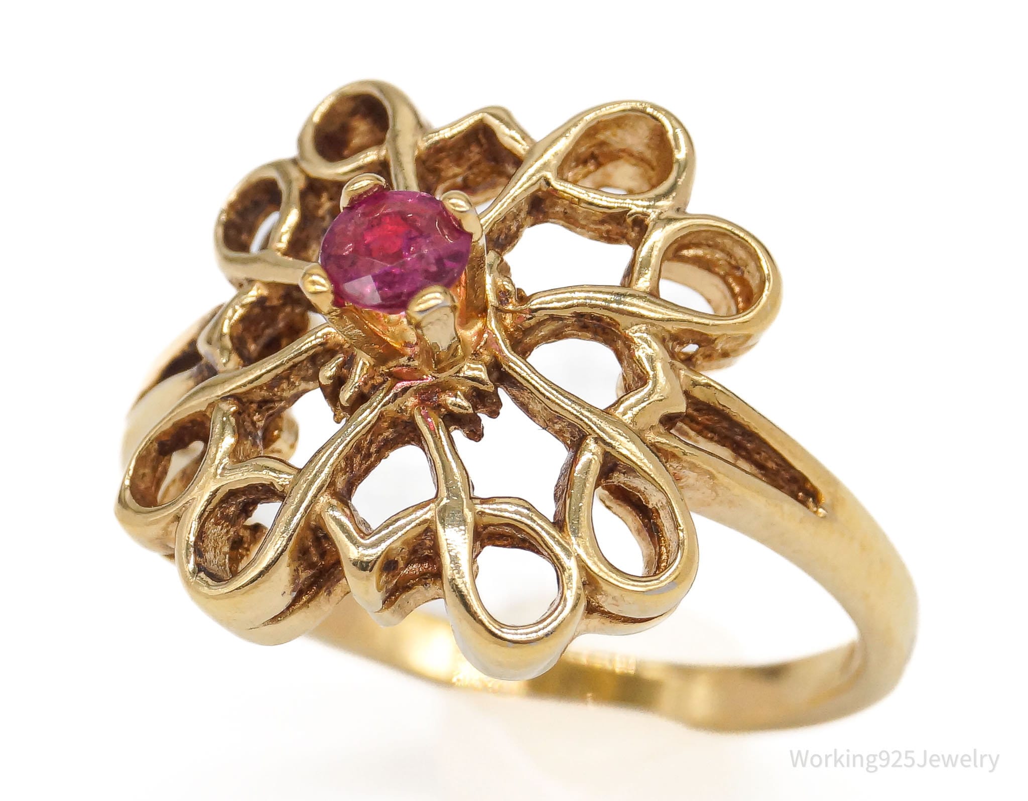 Vintage Designer Avon Ruby Gold Over Sterling Silver Ring - Size 7.25