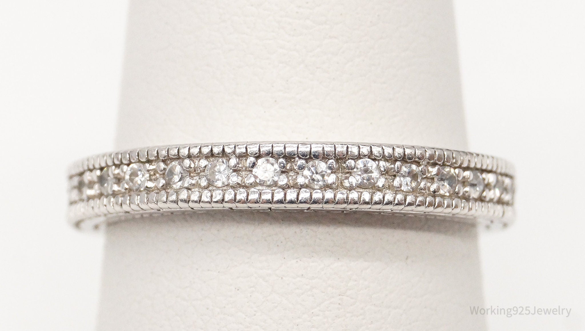 Vintage Designer NV Cubic Zirconia Sterling Silver Ring - Size 8