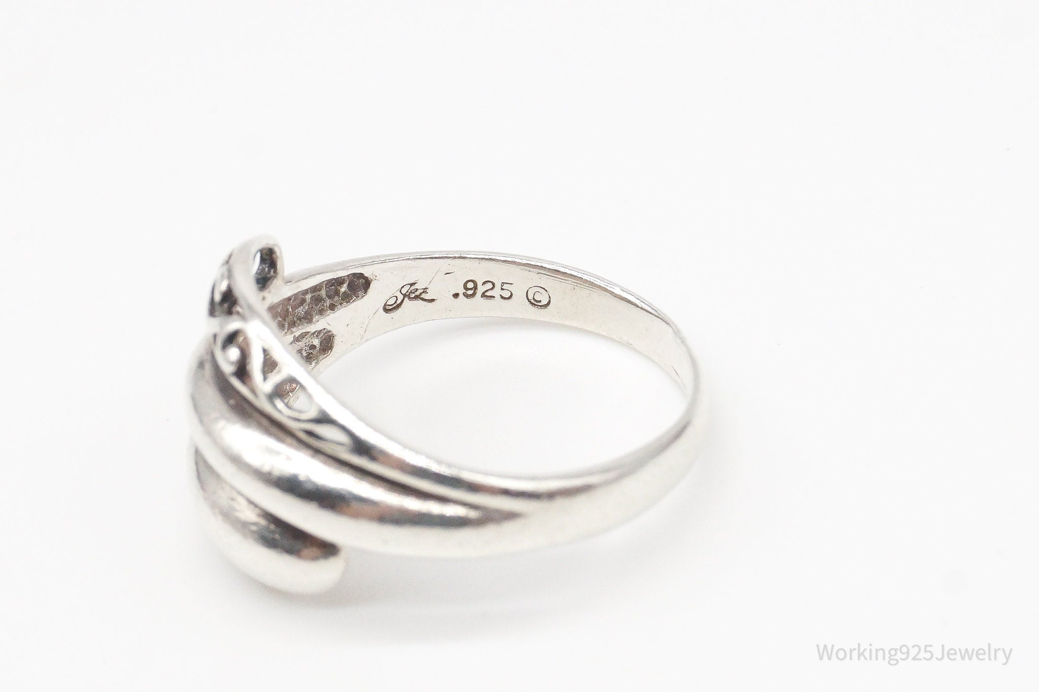 Vintage Designer Jez Art Deco Style Sterling Silver Ring - Size 7.5