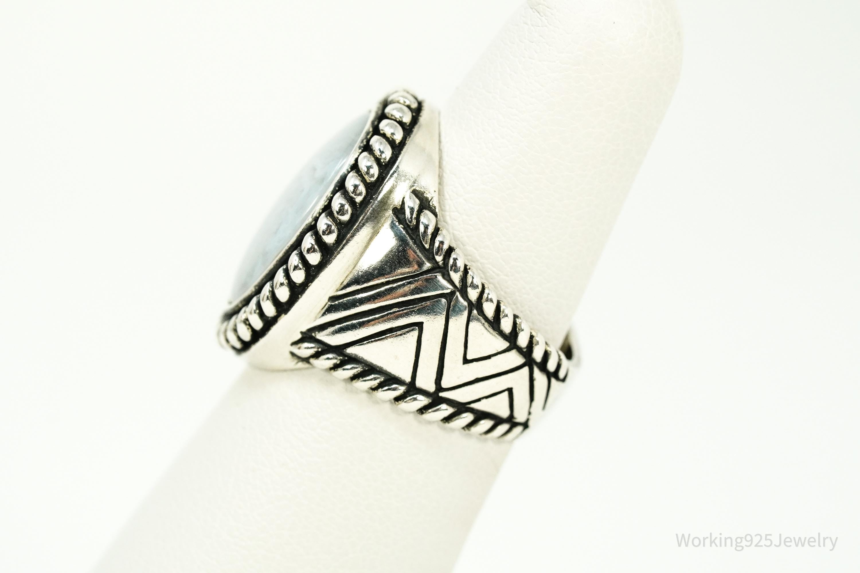 Vintage Native Designer Carolyn Pollack Blue Lace Agate Sterling Silver Ring - Size 6.5