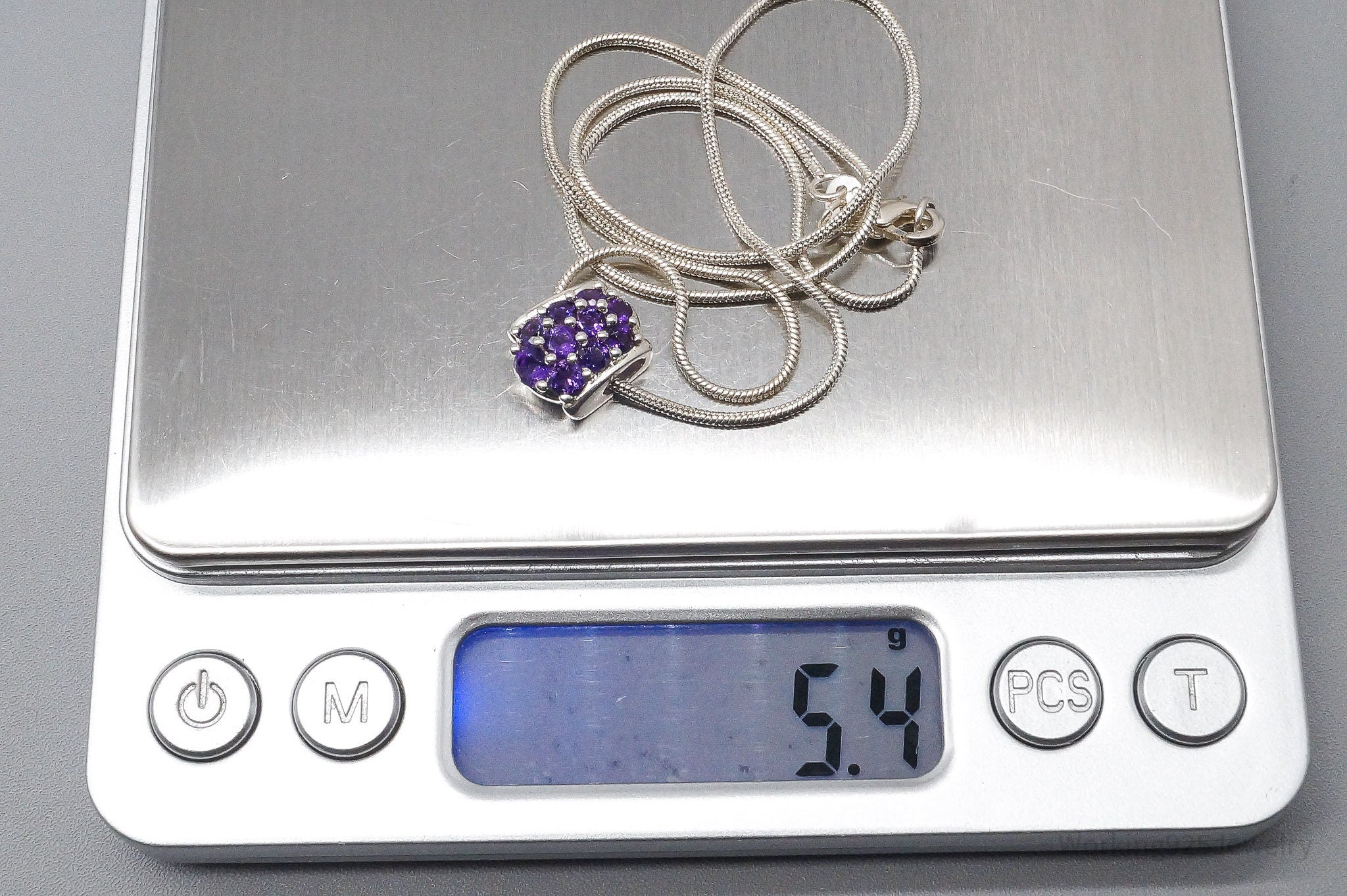 Vintage Amethyst Sterling Silver Chain Necklace 16"