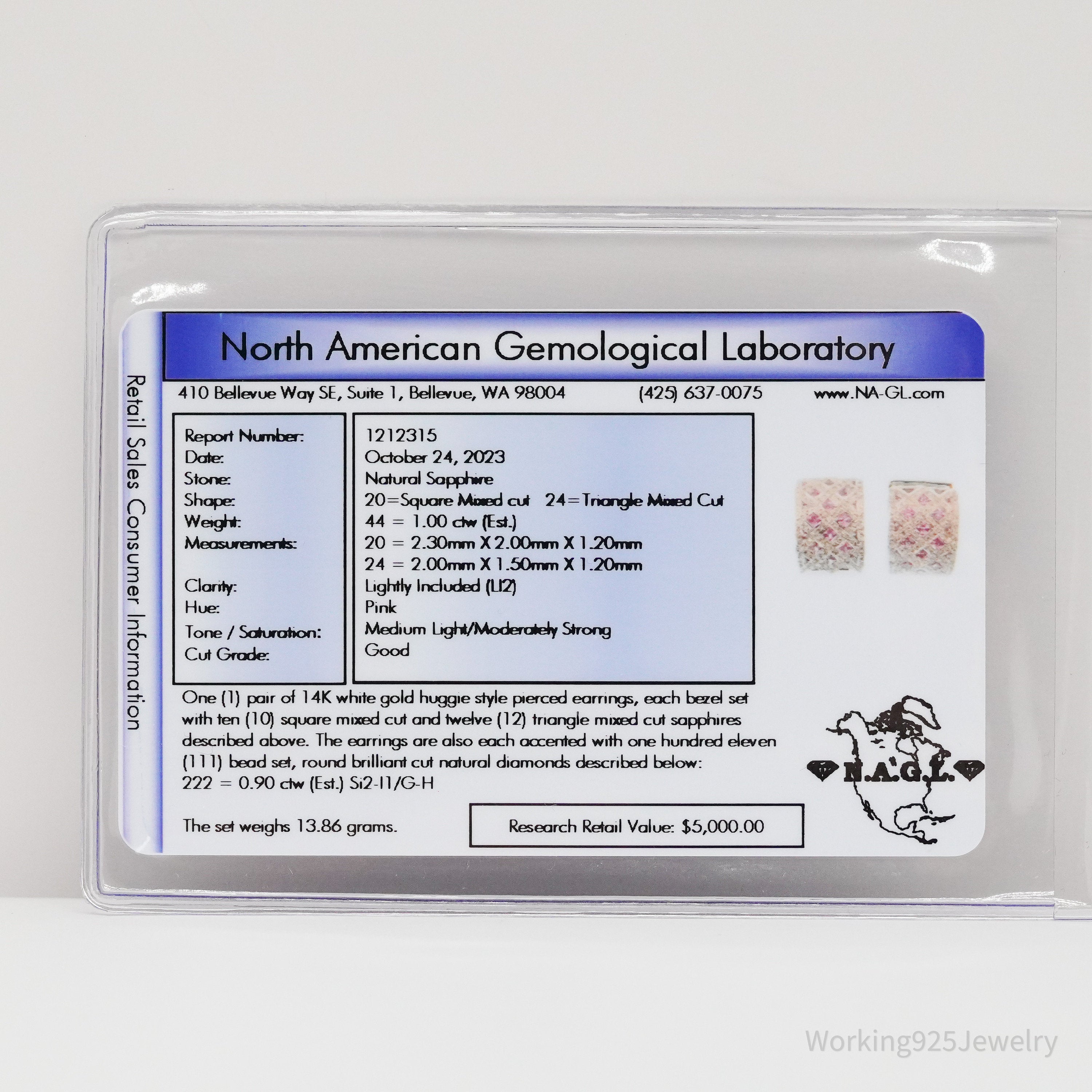 14K White Gold, Diamonds, & Pink Sapphires Earrings