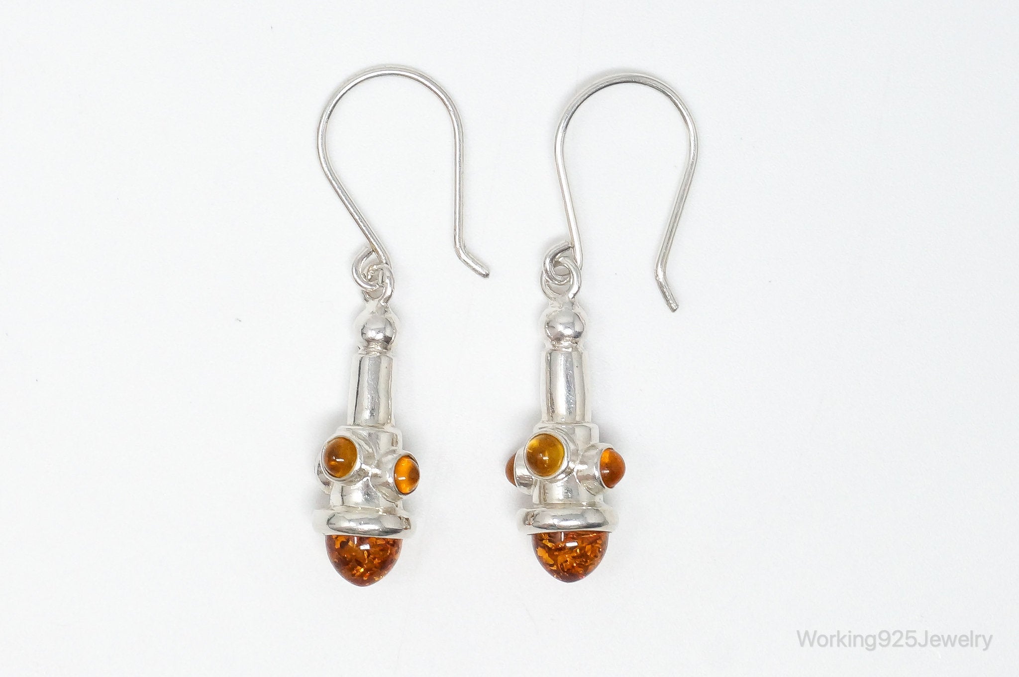 Vintage Polish Volmer Bahner Amber Sterling Silver Dangle Earrings