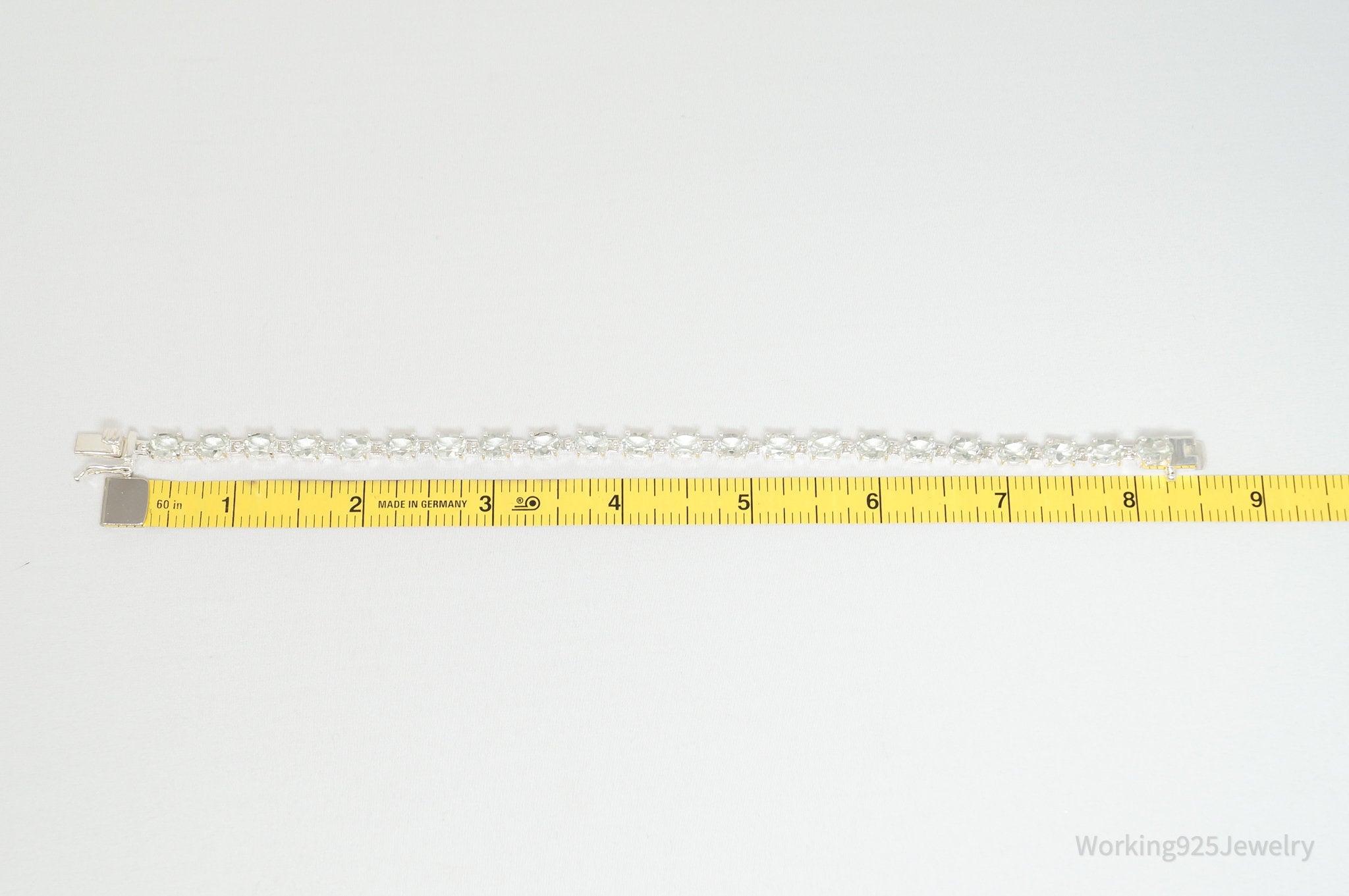 Vintage Art Deco Pale Green Gemstone Sterling Silver Tennis Bracelet