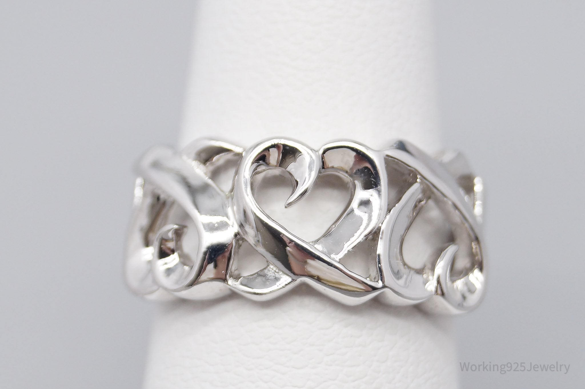 Vintage Hearts Pattern Sterling Silver Band Ring - Size 5.75