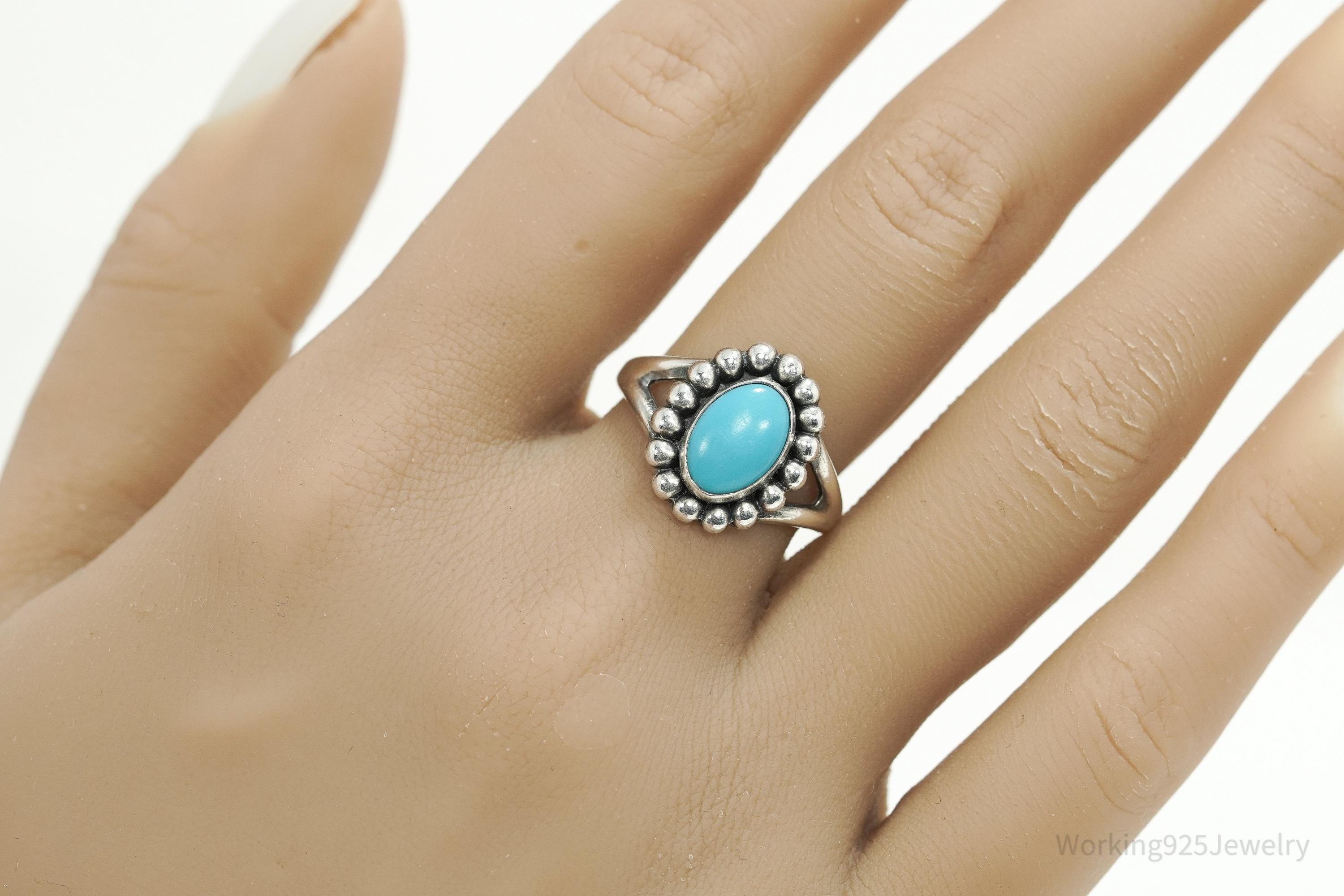 Vintage Native American Turquoise Sterling Silver Ring - Size 8.75