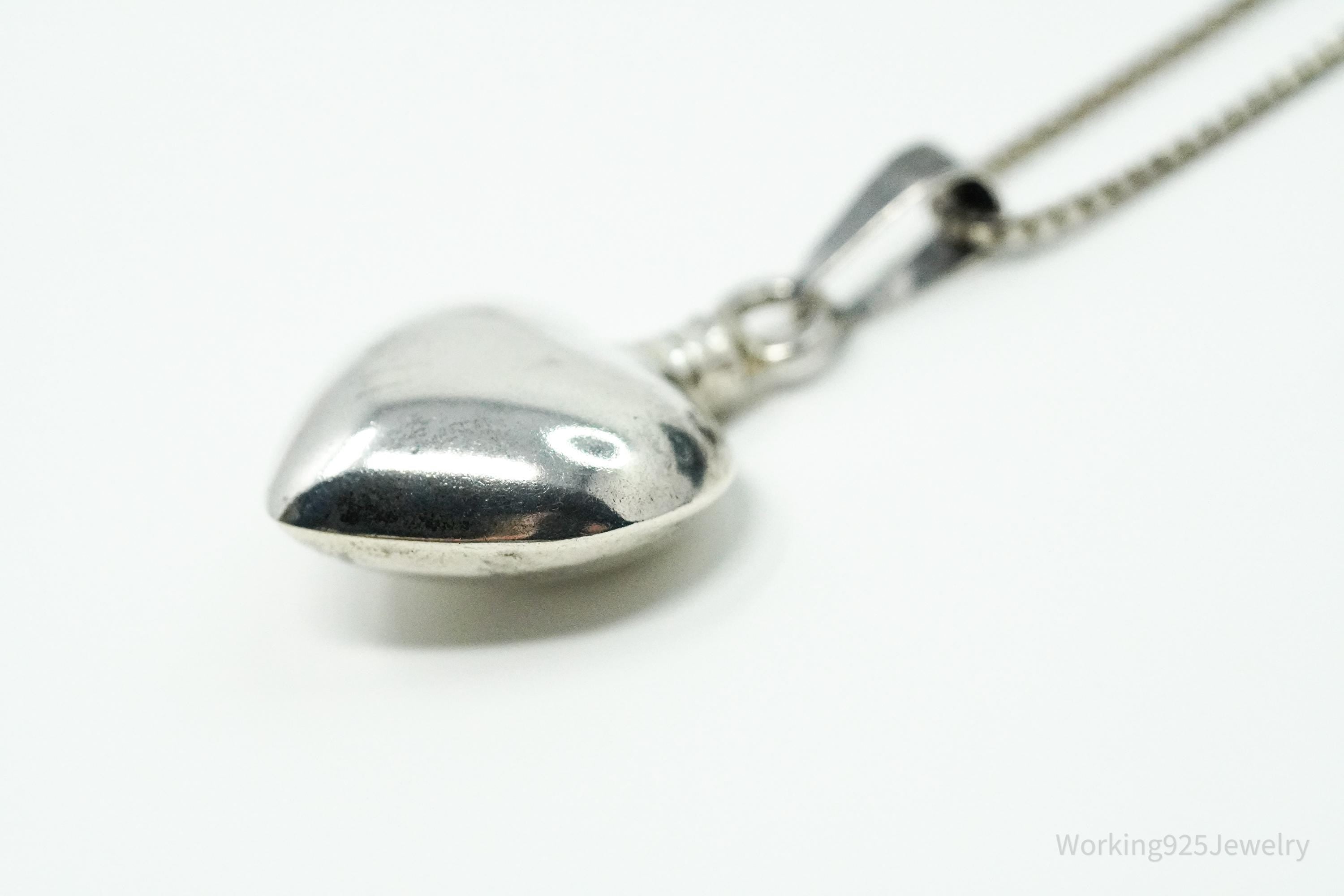 Vintage Mexican Heart Perfume Poison Bottle Sterling Silver Chain Necklace 20"