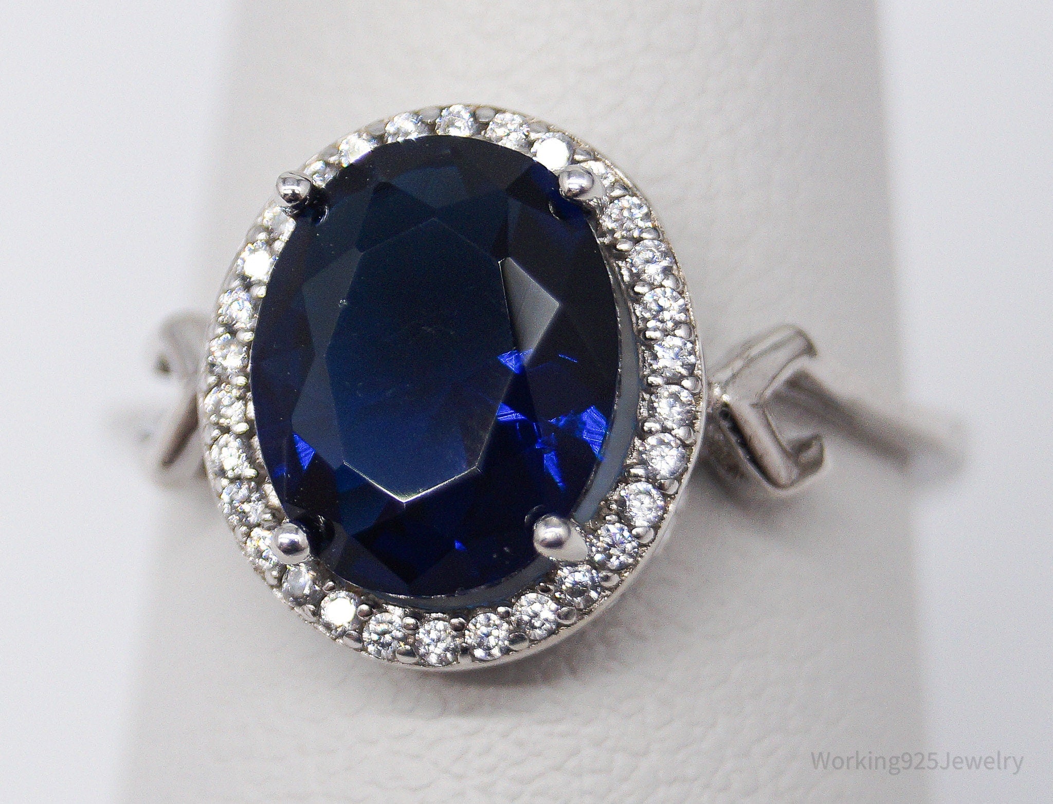 Vintage Lab Sapphire Cubic Zirconia Sterling Silver Ring - Size 7