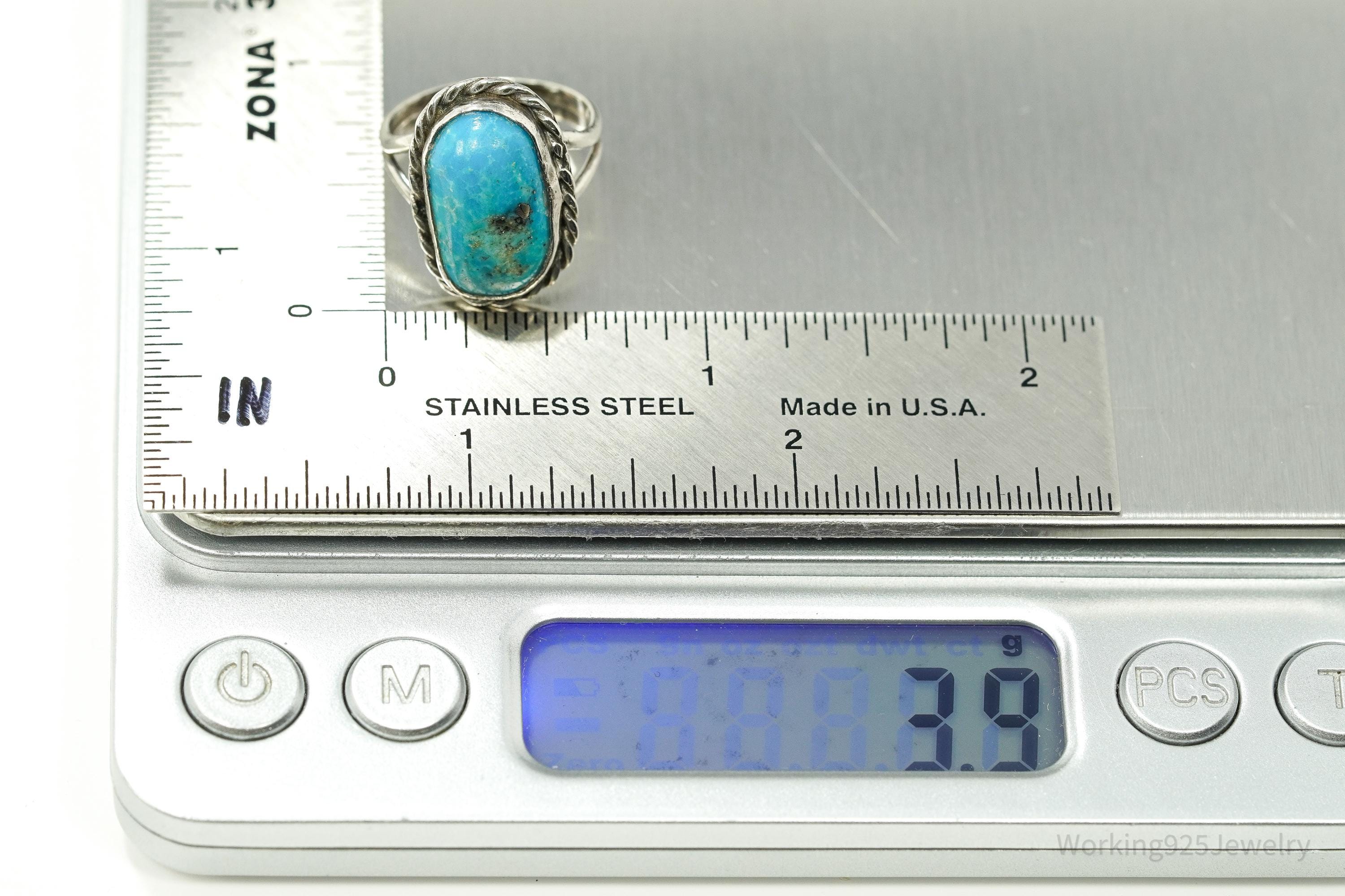 Vintage Handmade Native American Turquoise Unsigned Silver Ring - Size 5.25