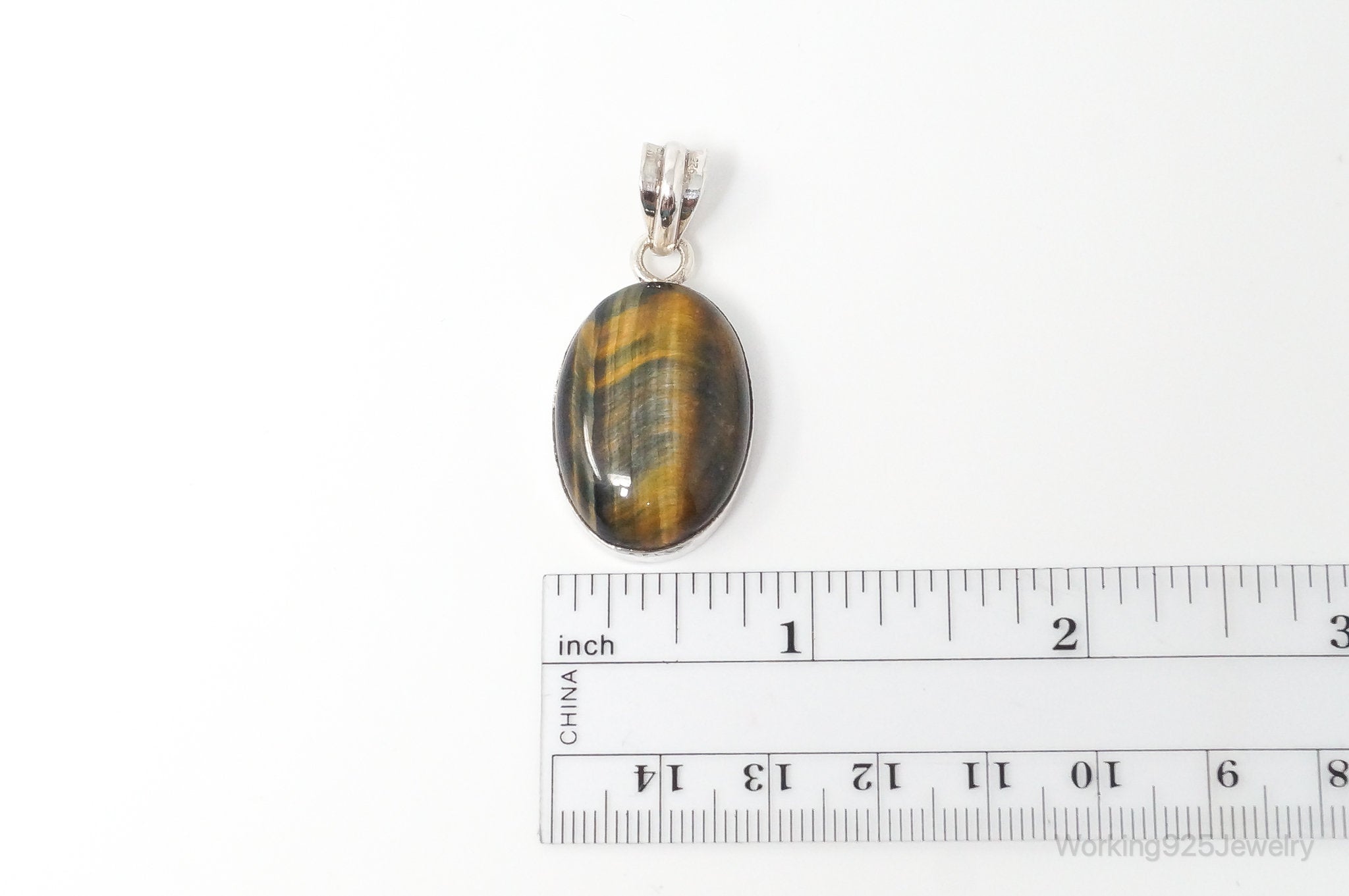 Vintage Large Tigers Eye Southwestern Style Sterling Silver Pendant