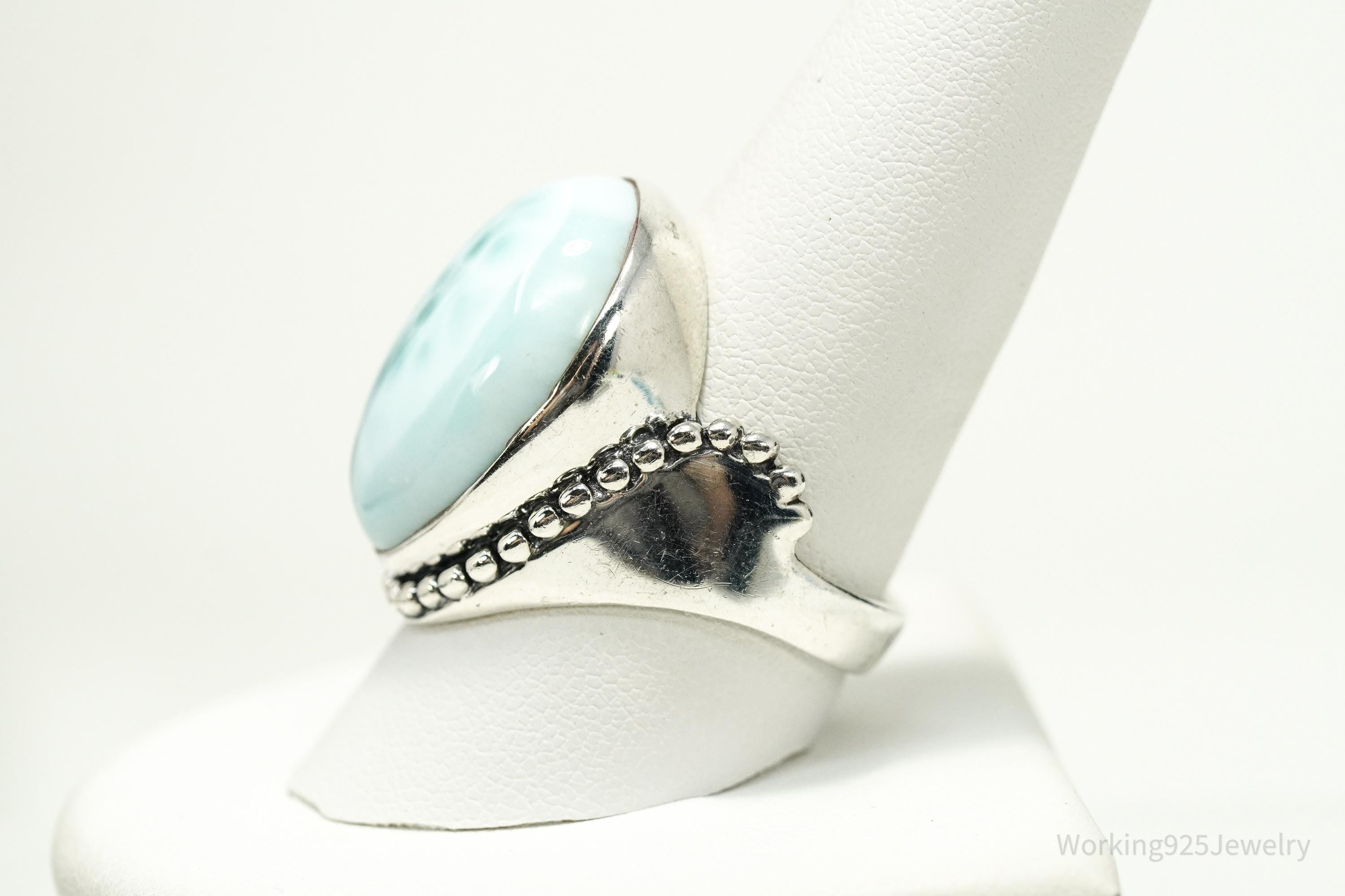 Vintage SAJEN Large Blue Larimar Sterling Silver Ring - Size 10