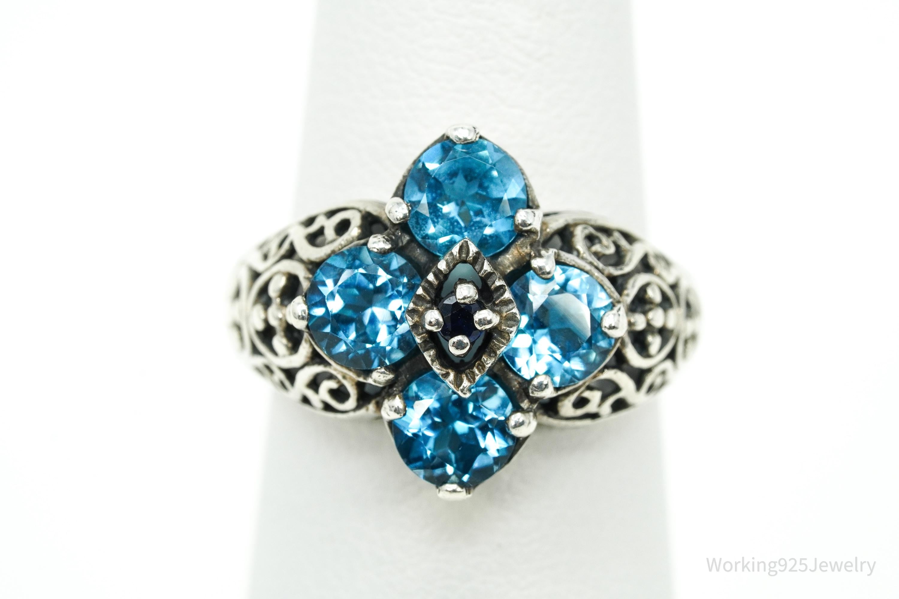 Vintage Designer CNA Blue Topaz Sapphire Sterling Silver Ring - Size 6
