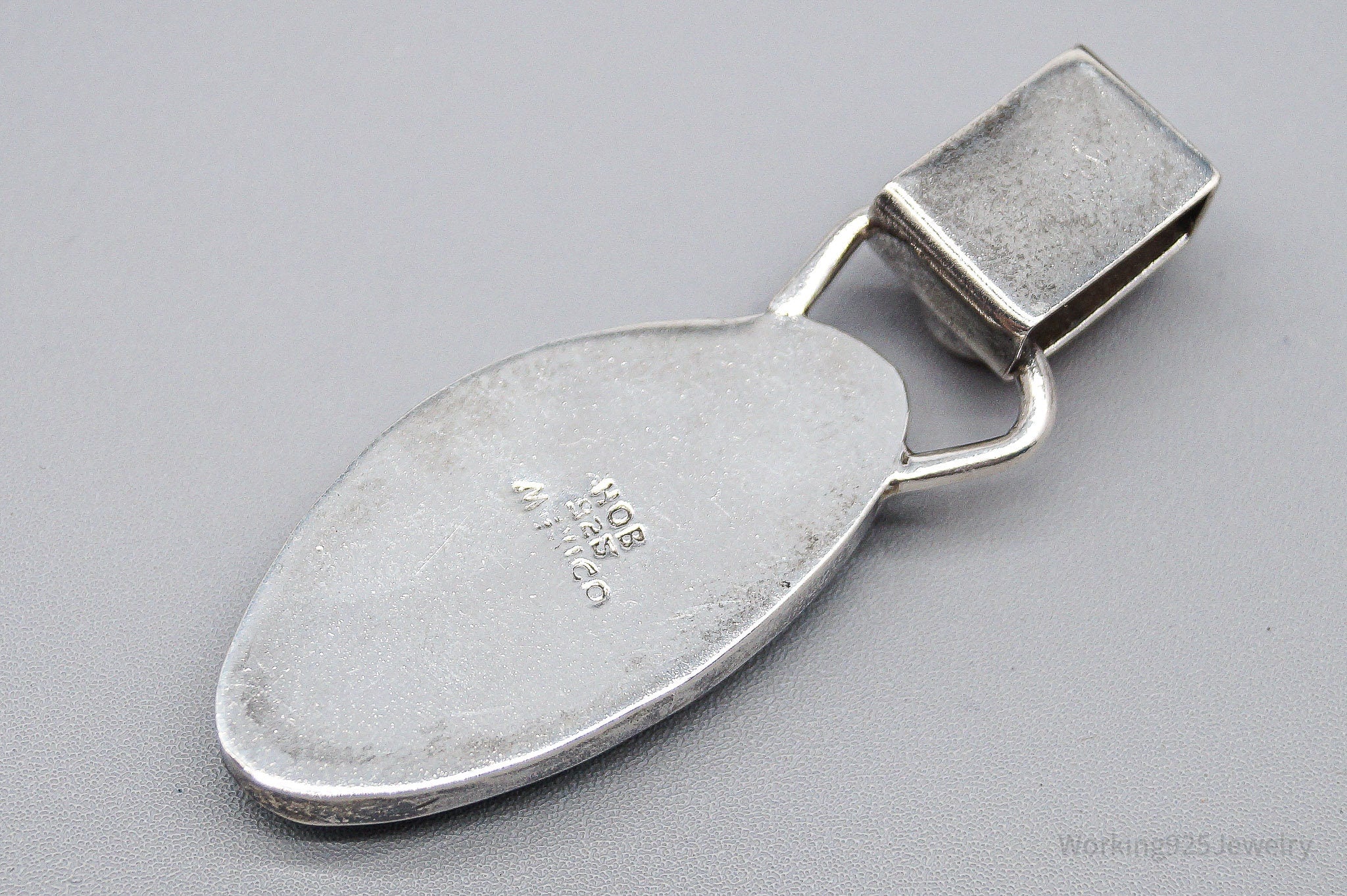 Large Vintage Mexico Modernist HOB Turquoise Carnelian Sterling Silver Pendant