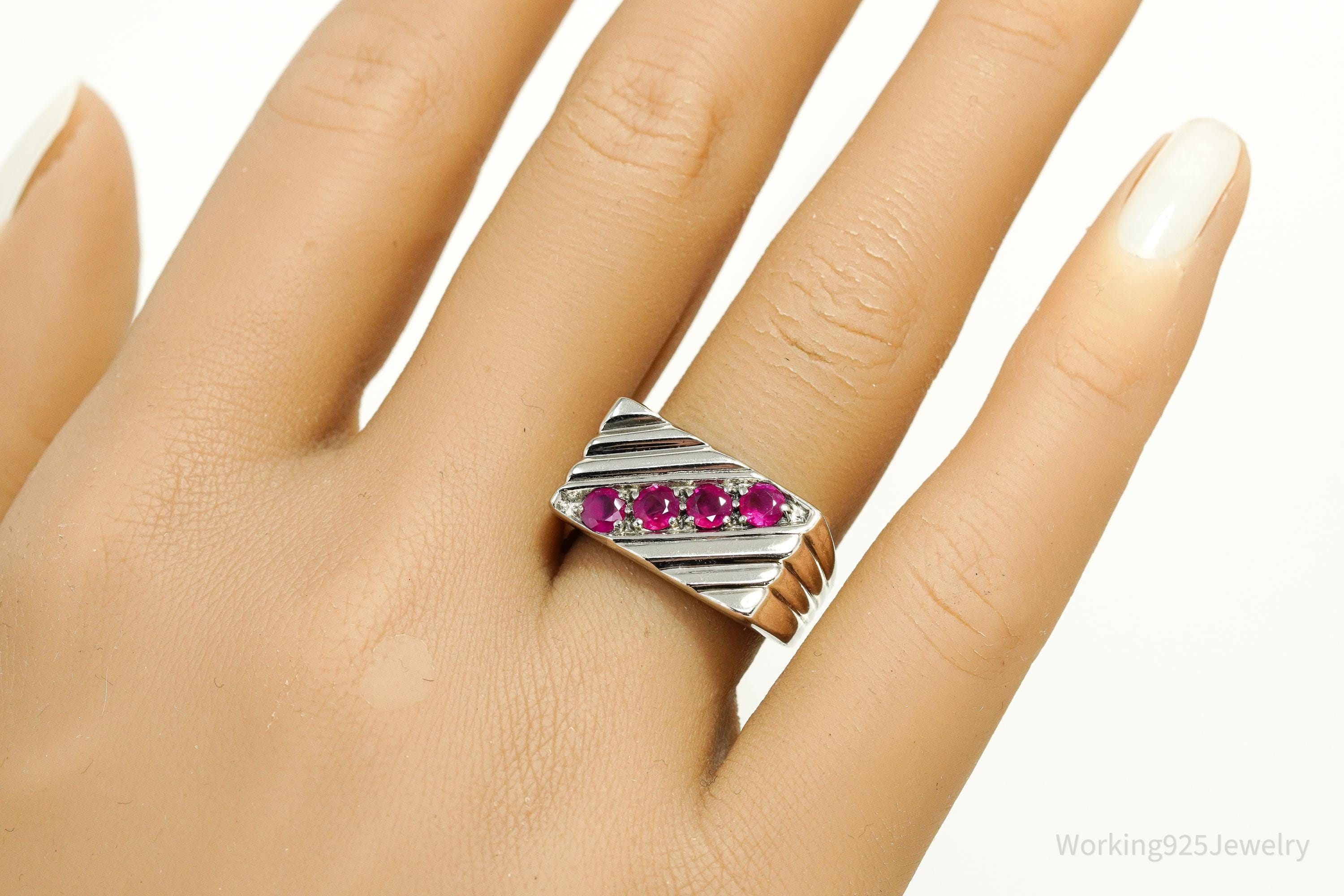 Vintage Ruby Sterling Silver Ring - Size 7.25