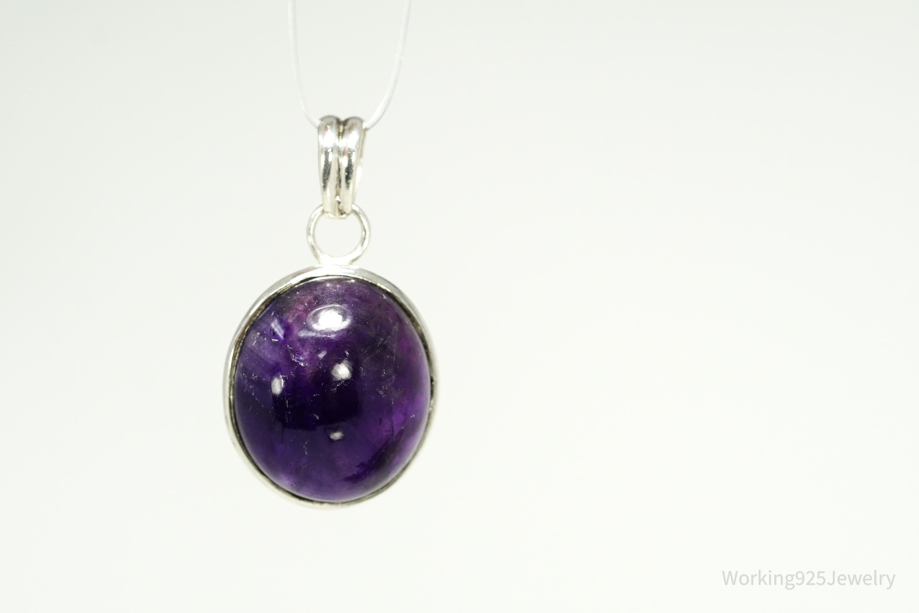Vintage Large Amethyst Sterling Silver Pendant