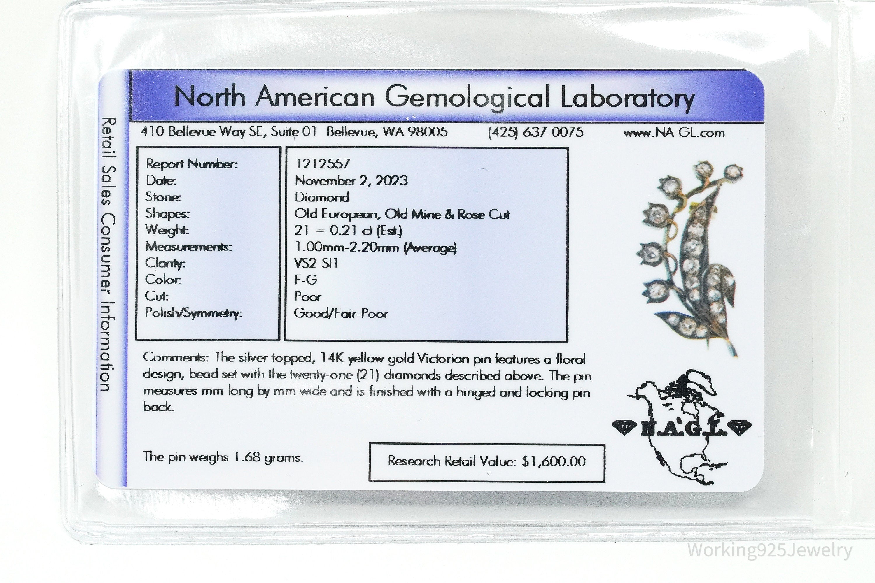 Victorian 14K Yellow Gold & Bead Set 21 Diamond Pin Brooch