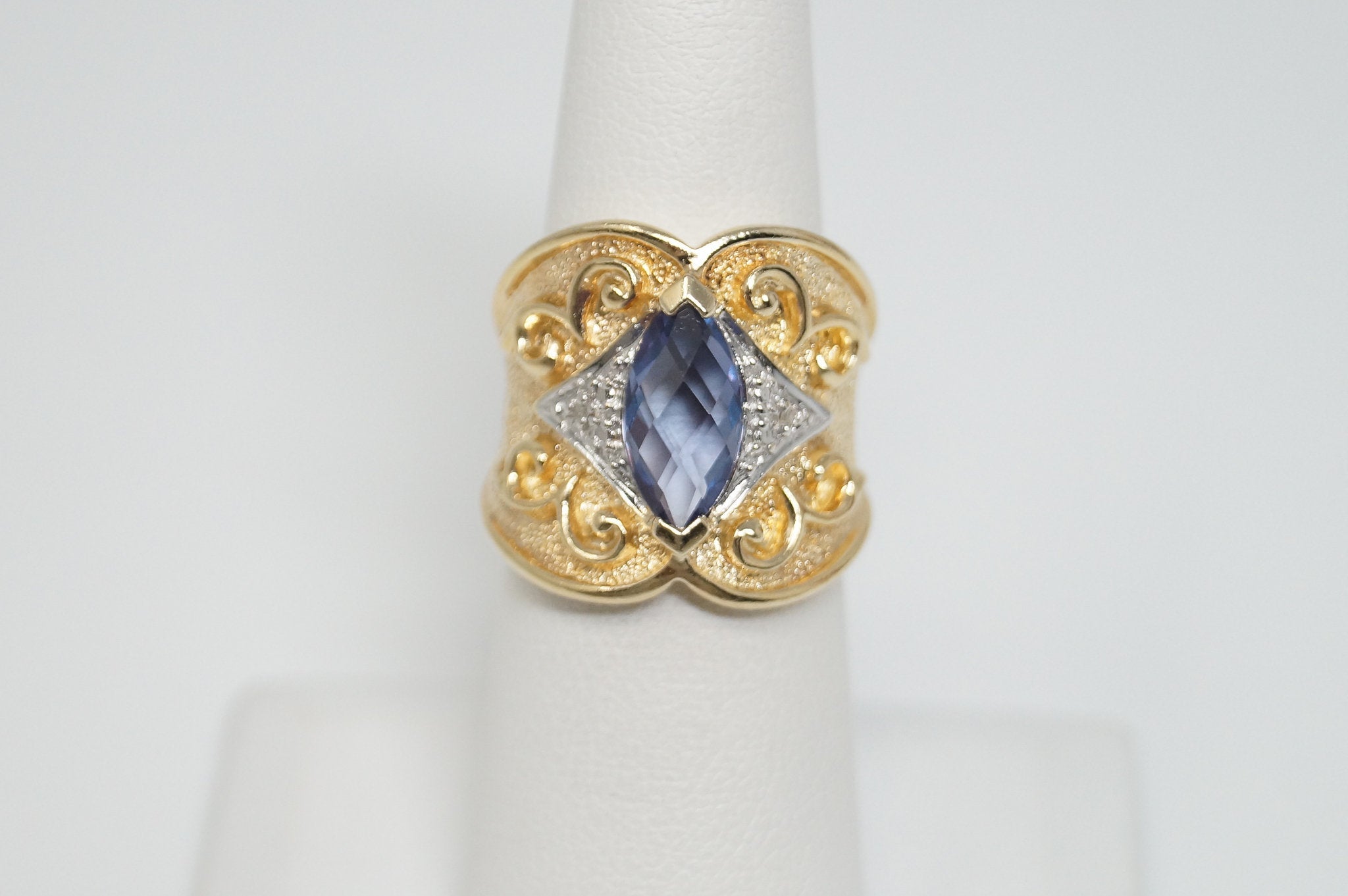 VTG Color Change Sapphire 2 Diamond Gold Vermeil Sterling Silver Ring - Size 6