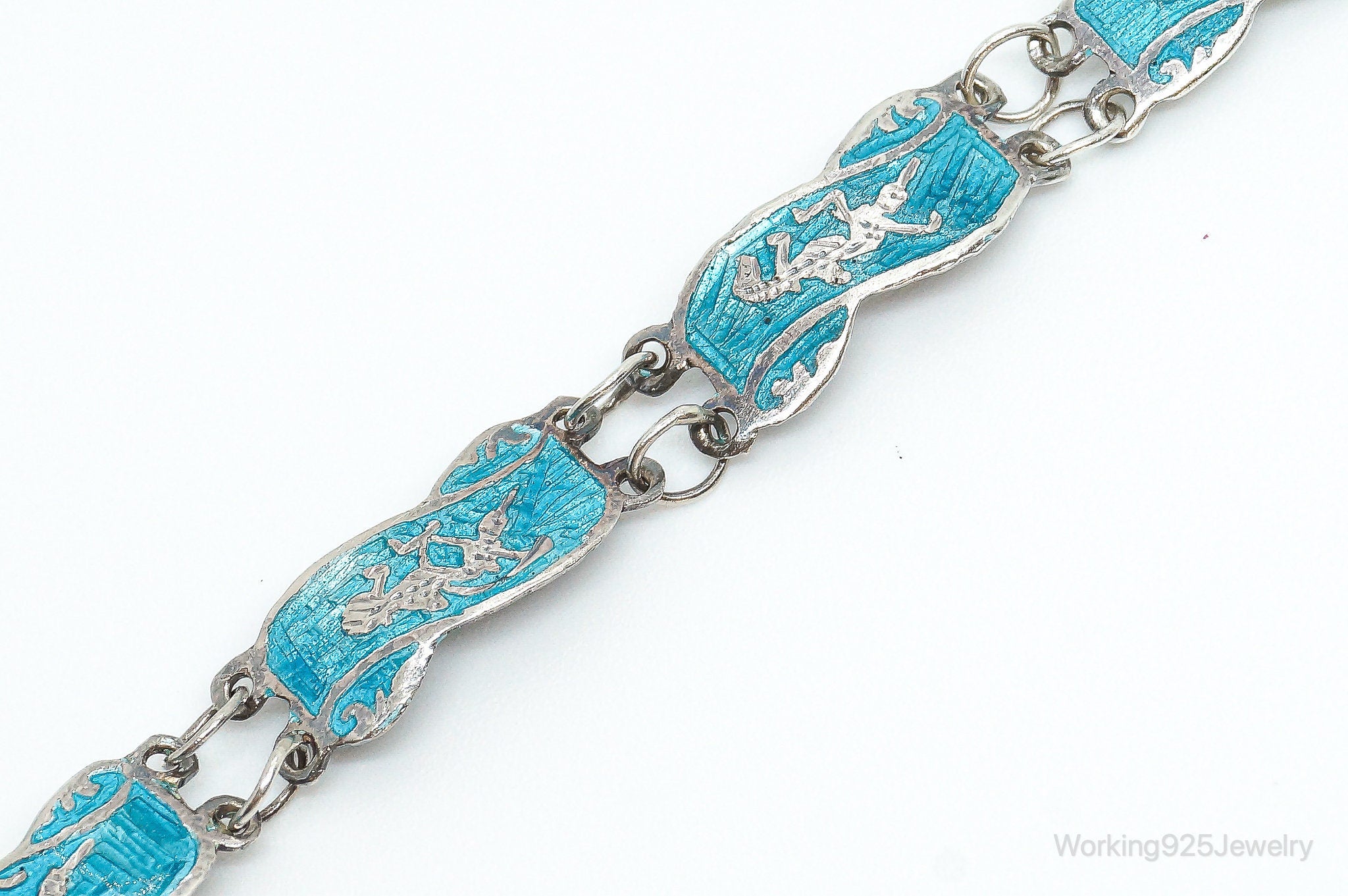 Vintage SIAM Enamel Goddess Lightening Dancers Sterling Silver Bracelet