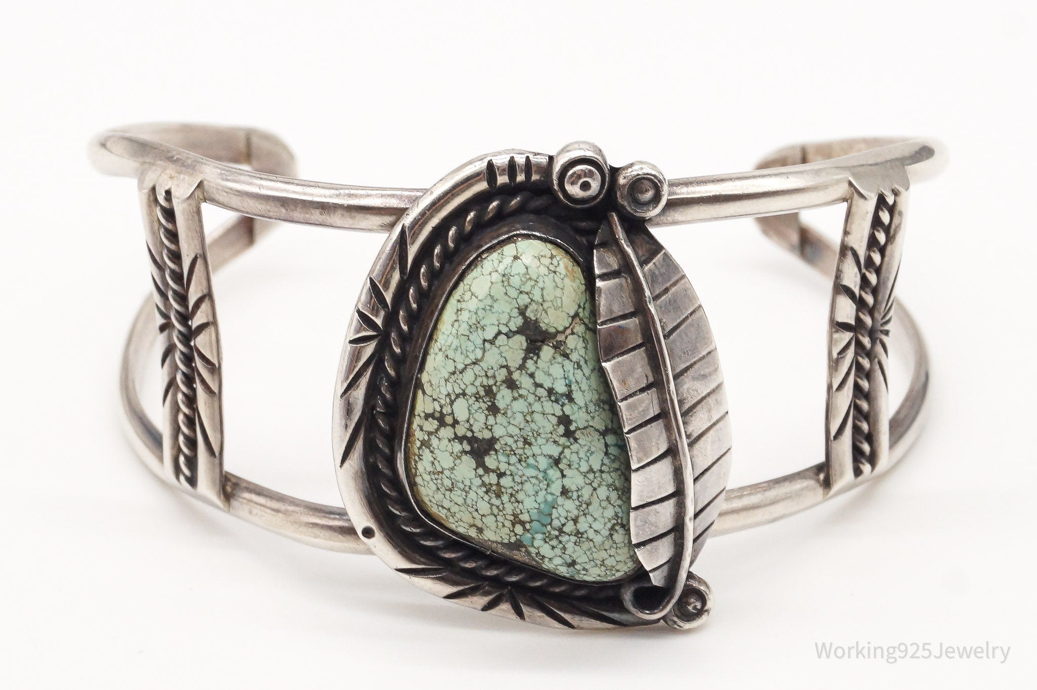 Vintage Native Handmade Unsigned Turquoise Silver Cuff Bracelet