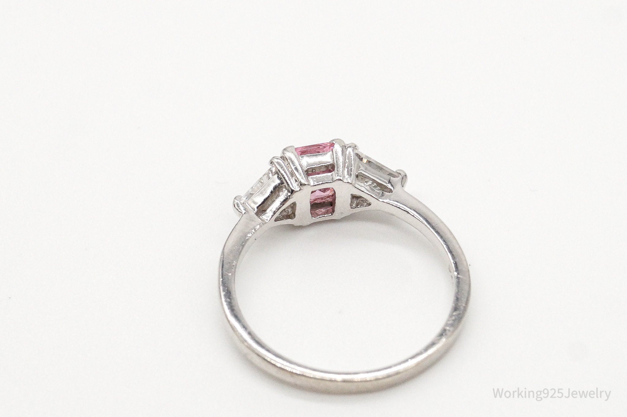 Vintage Pink & White Cubic Zirconia Sterling Silver Ring - Size 9