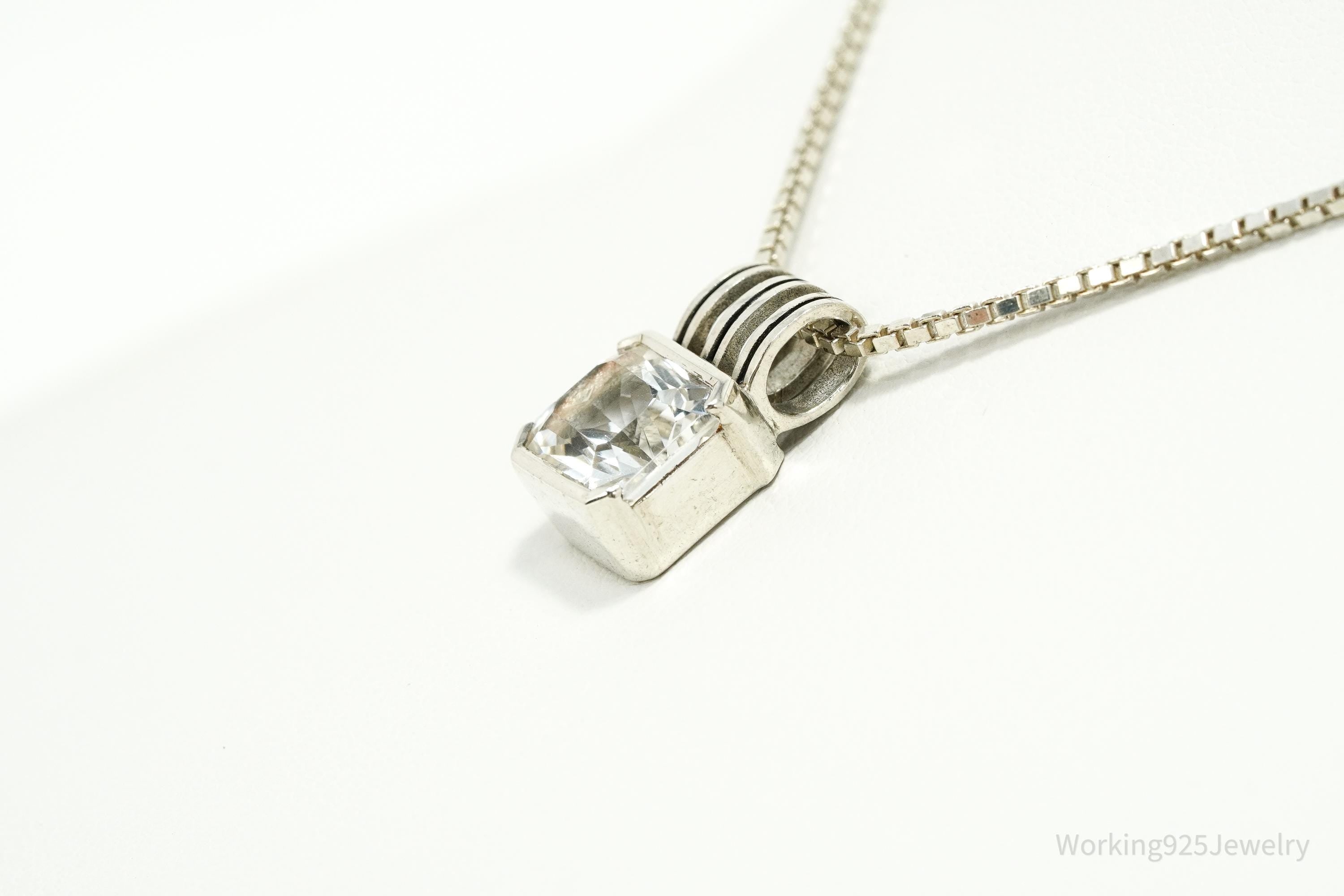 Vintage White Sapphire Sterling Silver Necklace 18"