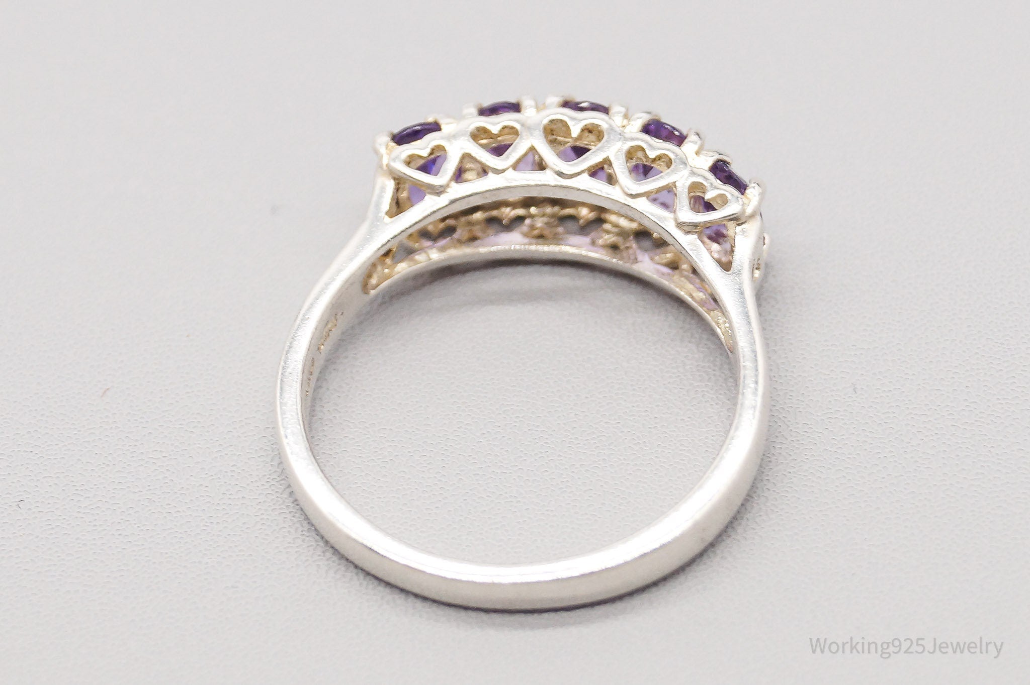 Vintage CNA Amethyst Hearts Designs Sterling Silver Ring - Size 10