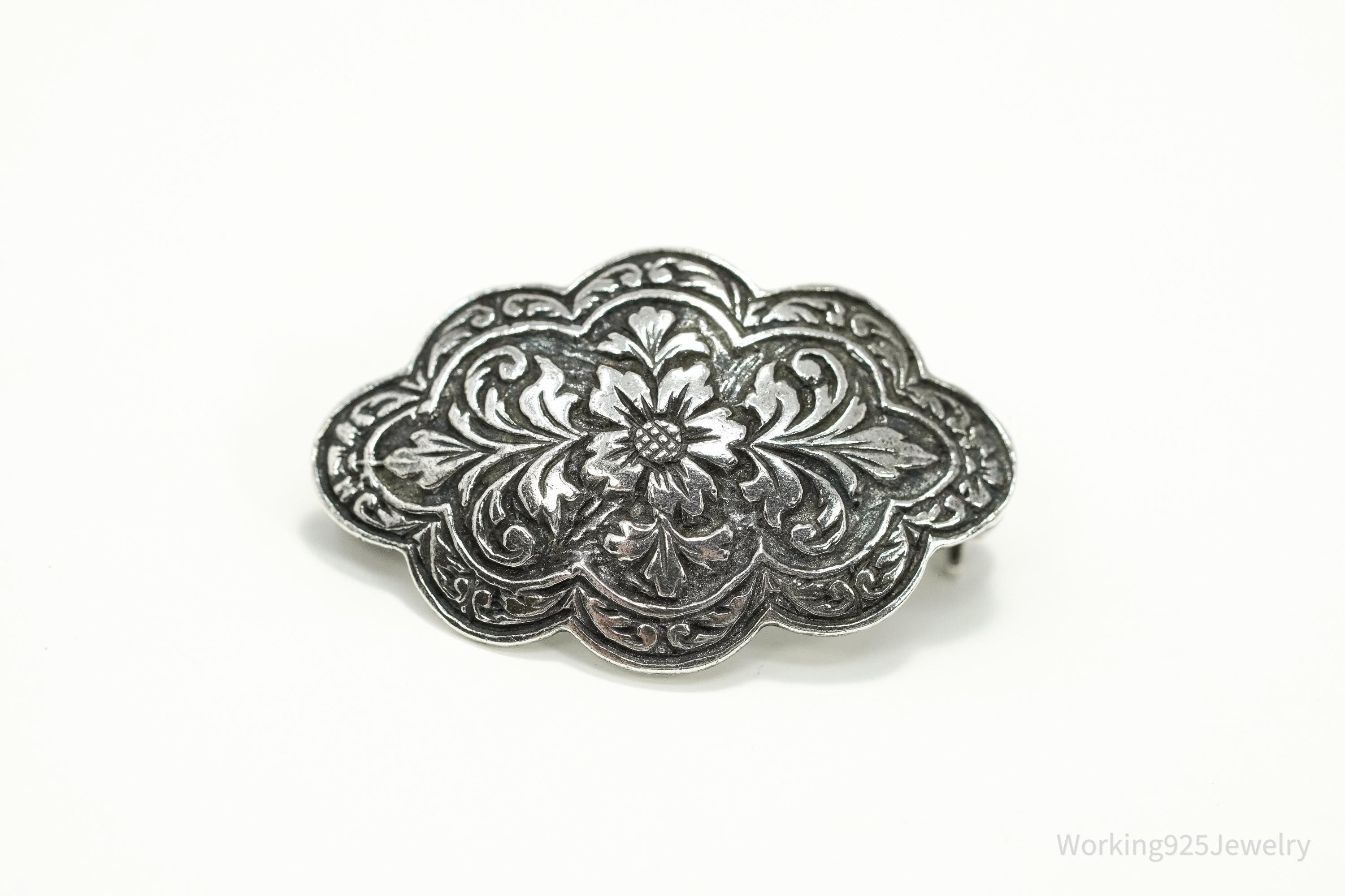 Vintage Edwardian Style Sterling Silver Brooch Pin