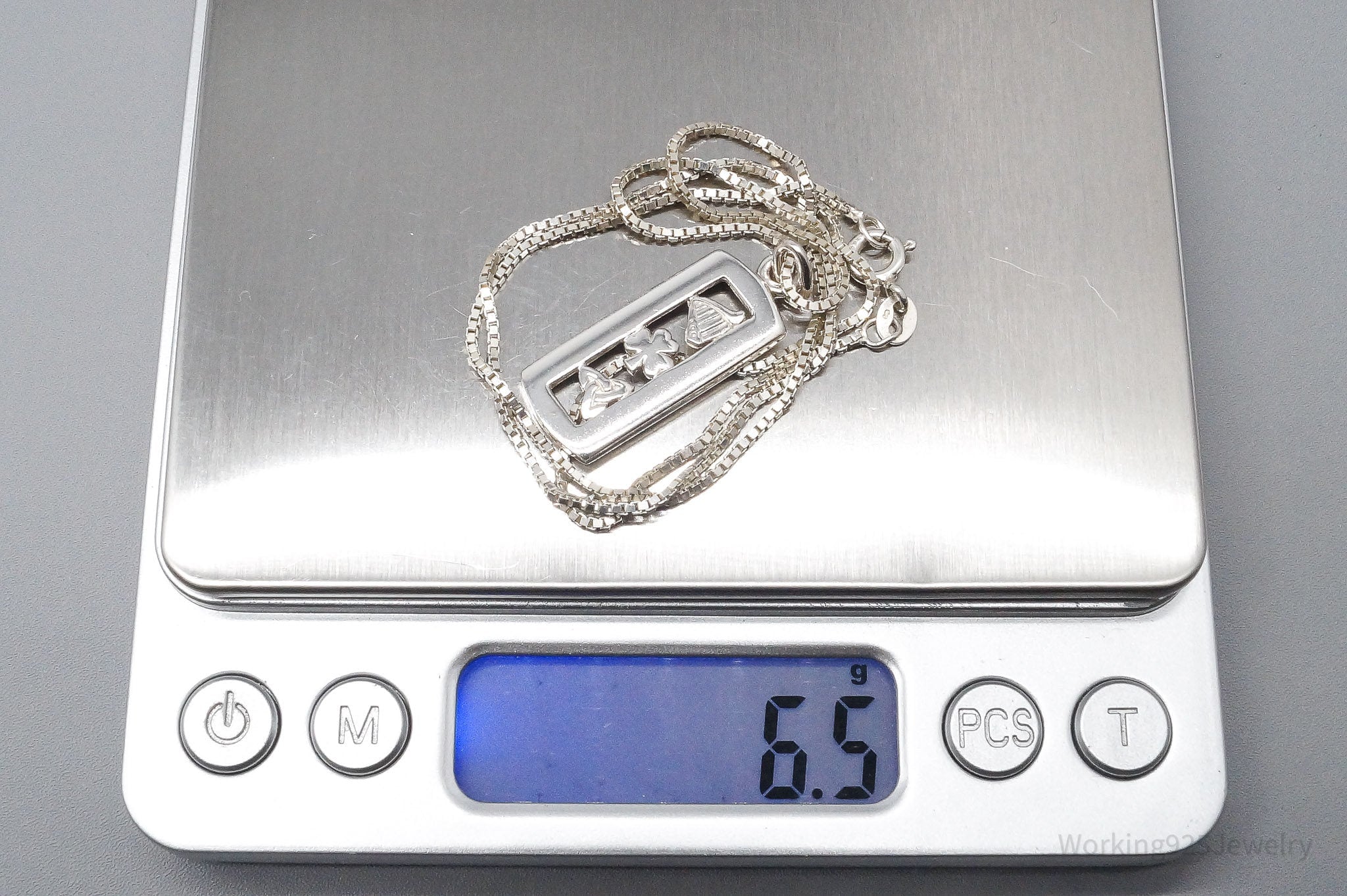 Vintage Irish Symbols Sterling Silver Necklace - 18"