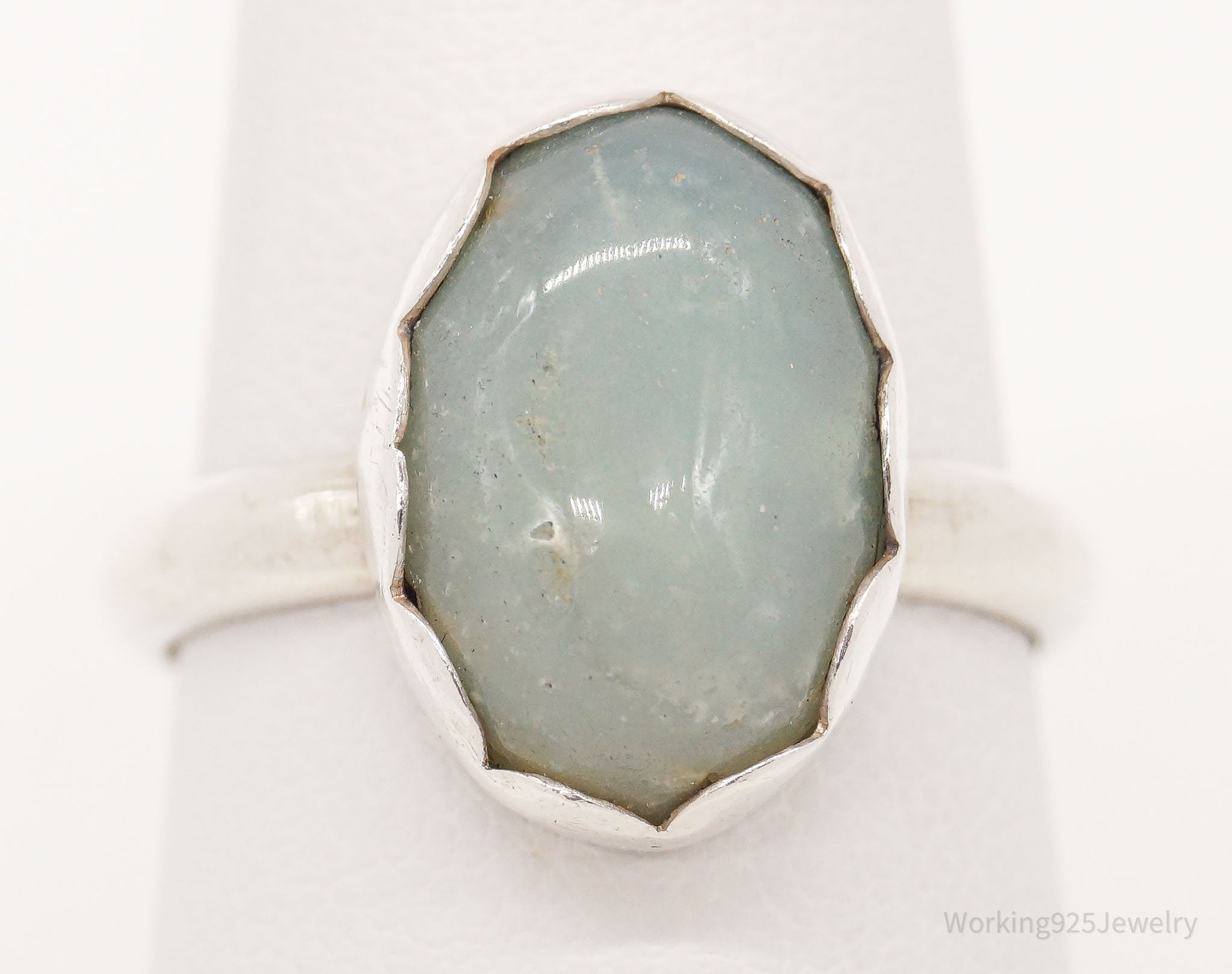 Vintage Chalcedony Modernist Silver Ring - Size 7.75