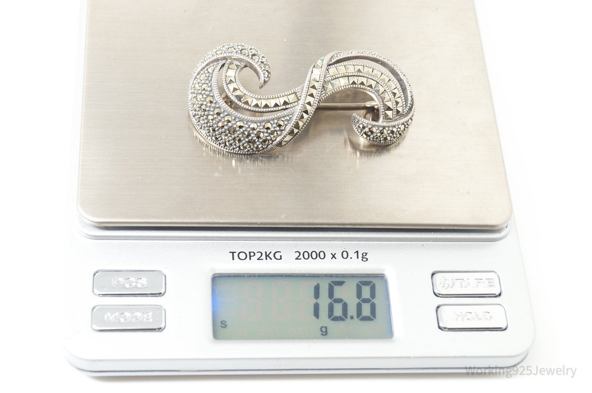 Rare Large Vintage Designer Judith Jack Marcasite 0228/1000 Sterling Silver Pin