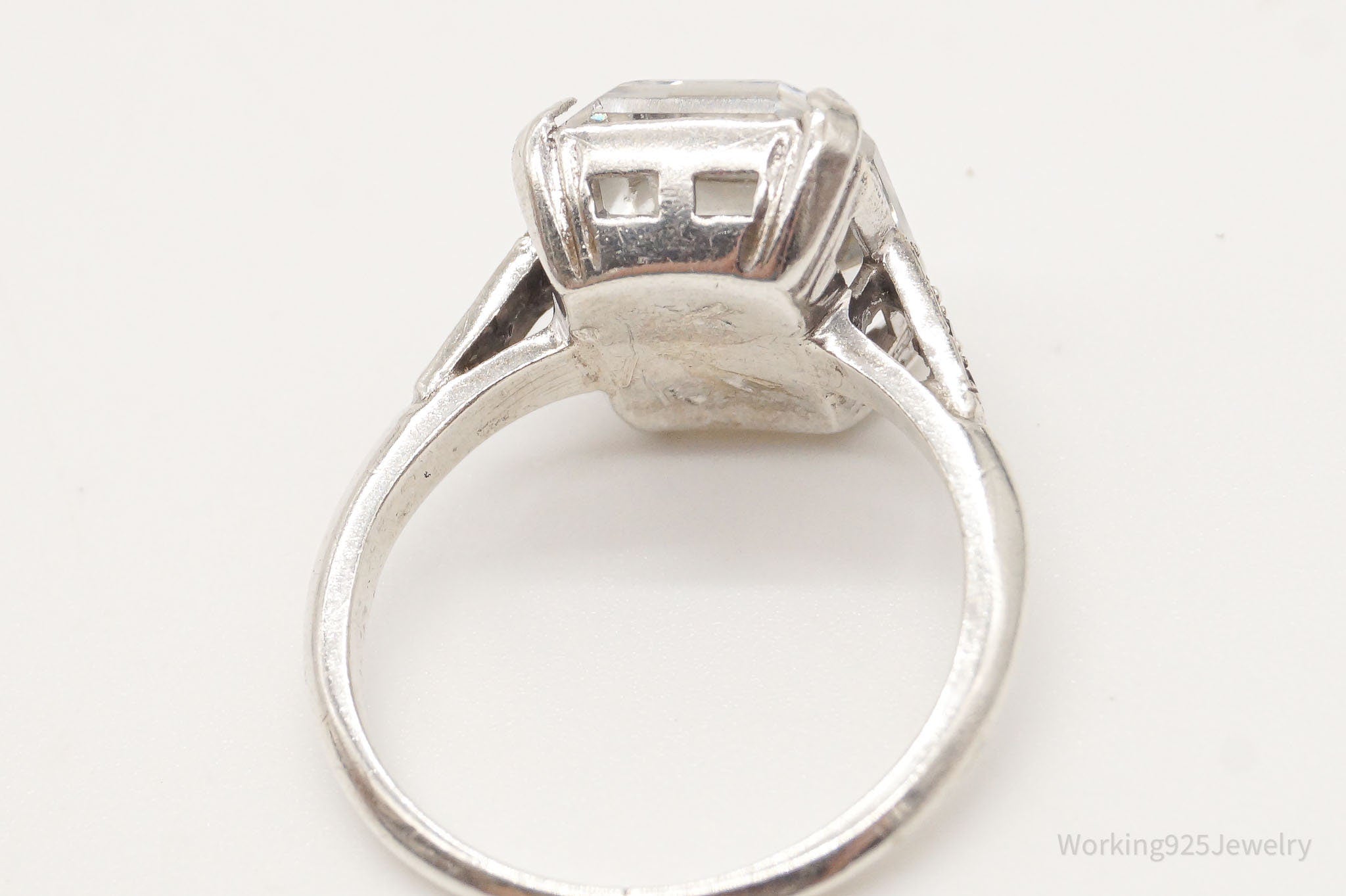 Antique Faux Diamond Glass Sterling Silver Ring - Size 6.75