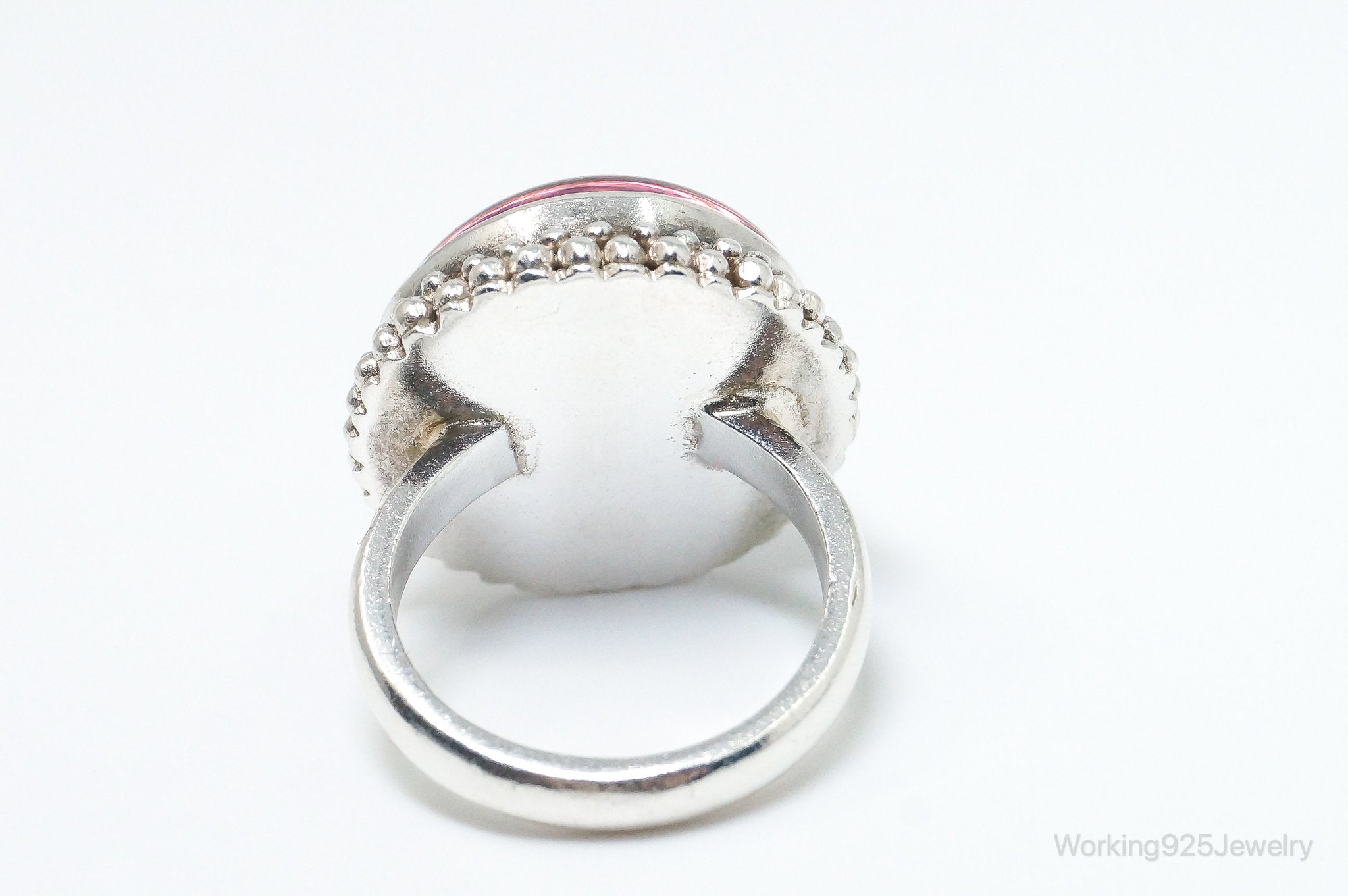 Vintage Large Purple Glass Modern Sterling Silver Ring - SZ 6