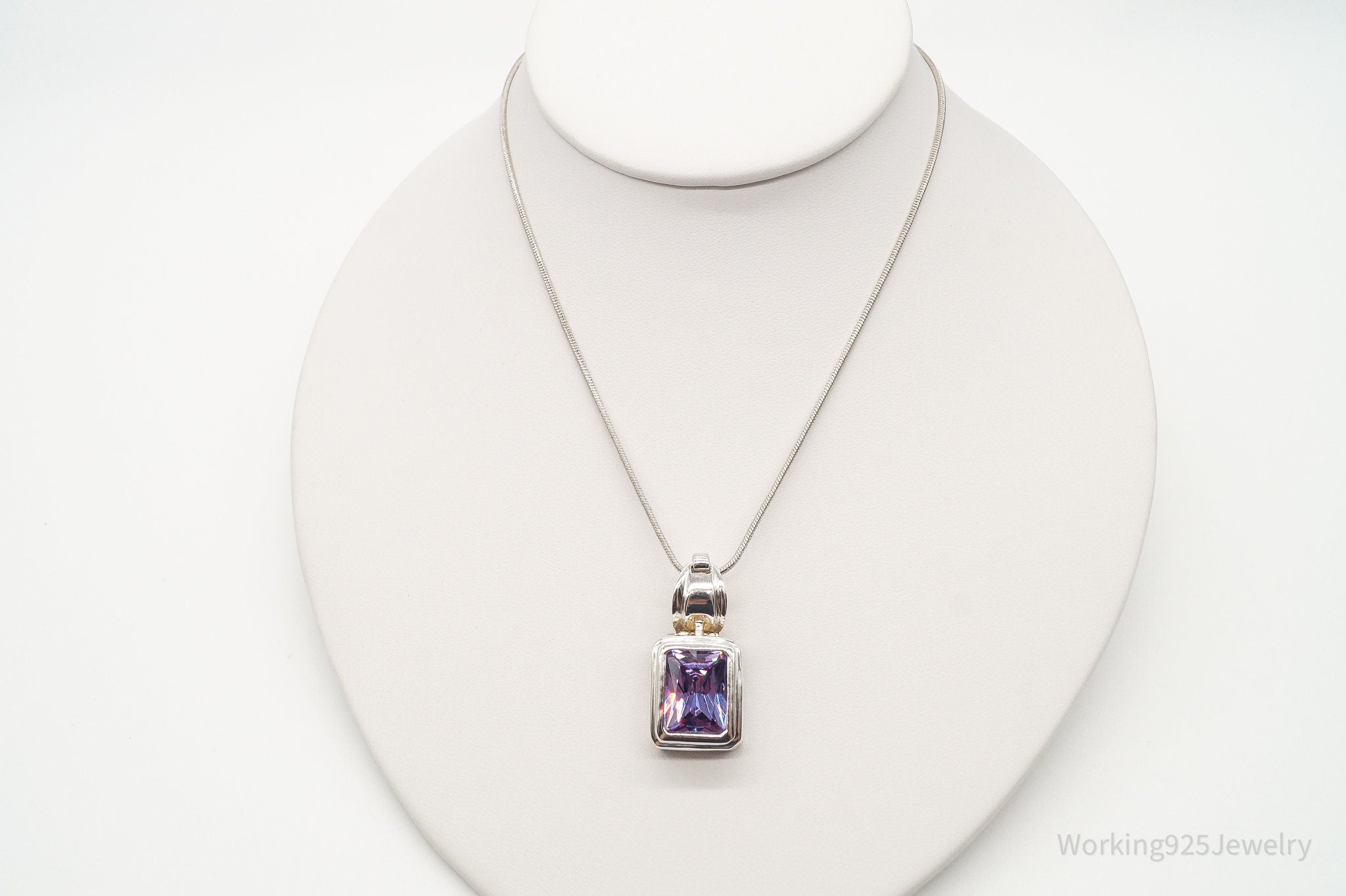 Vintage Large Purple Cubic Zirconia Sterling Silver Necklace