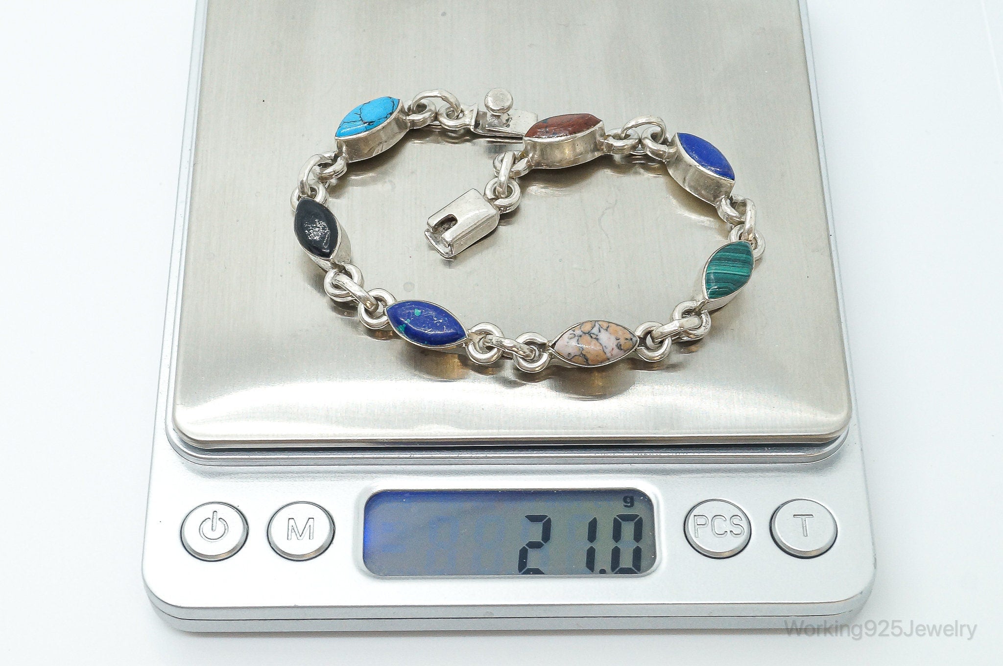 Vintage Taxco Mexico Designer Multi Gem Sterling Silver Bracelet