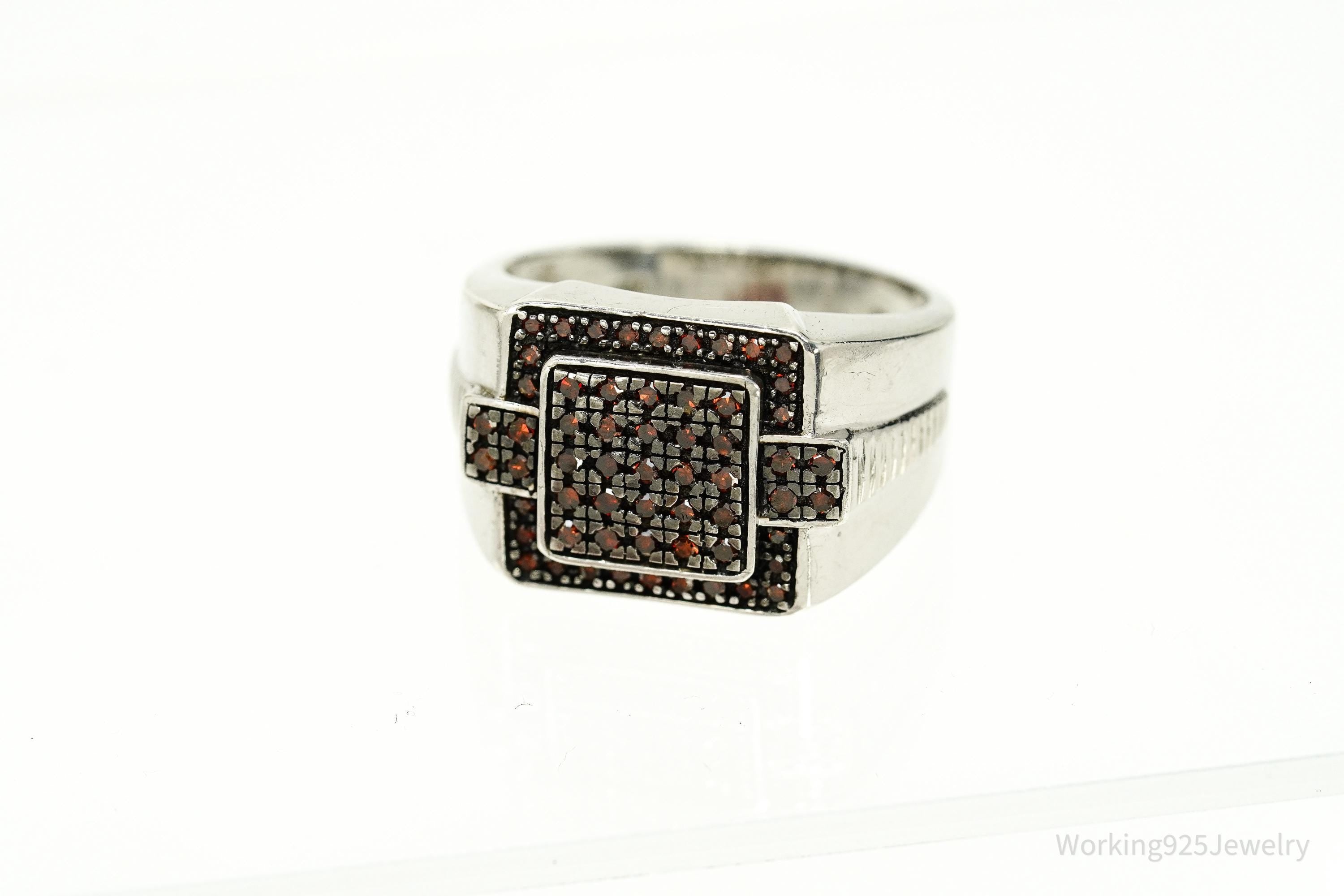 Vintage Garnet Sterling Silver Ring - Size 14.25