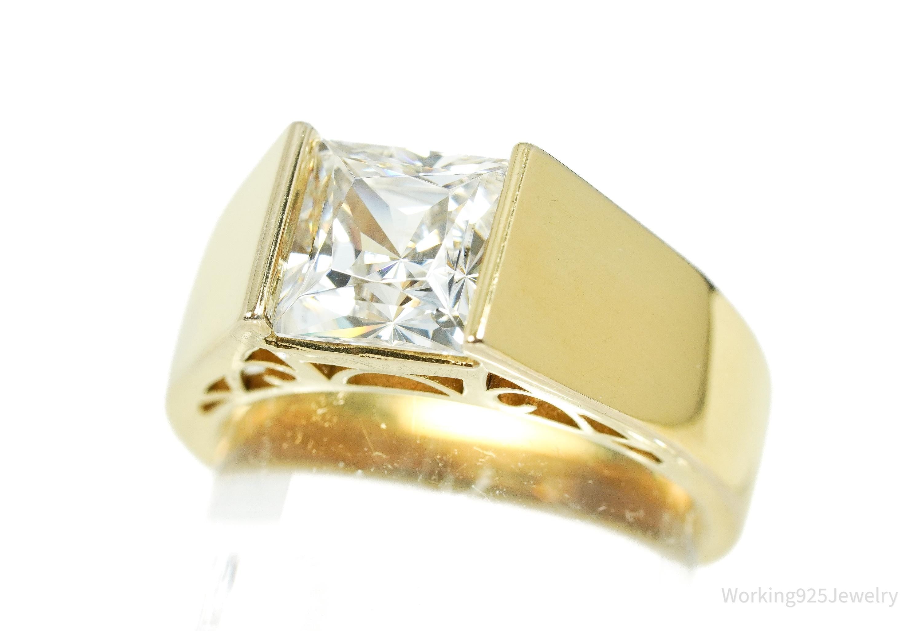 Vintage Gold Vermeil Cubic Zirconia Sterling Silver Ring - Size 7