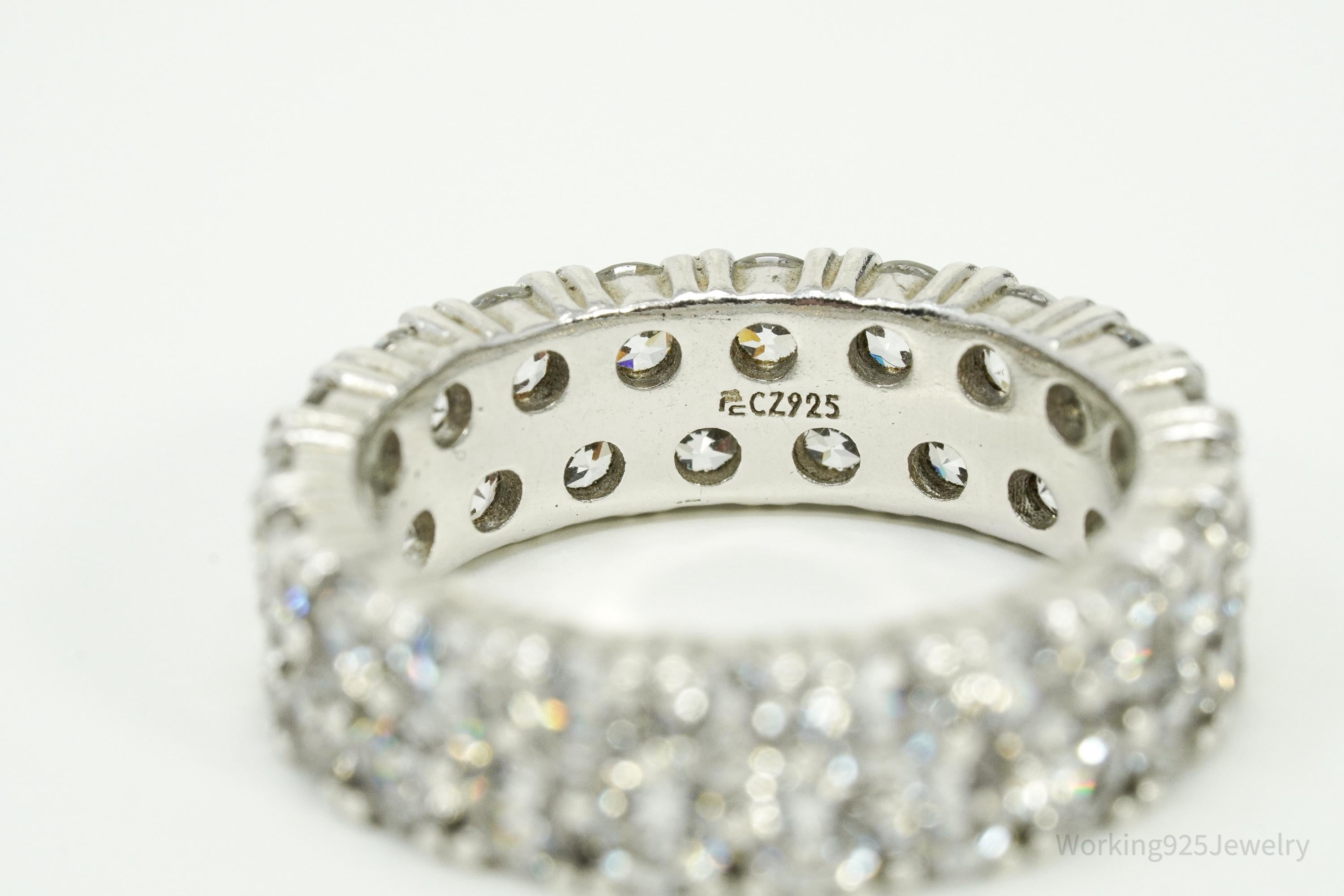 Vintage Eternity Band Cubic Zirconia Platinum Clad Sterling Silver Ring - Sz 6