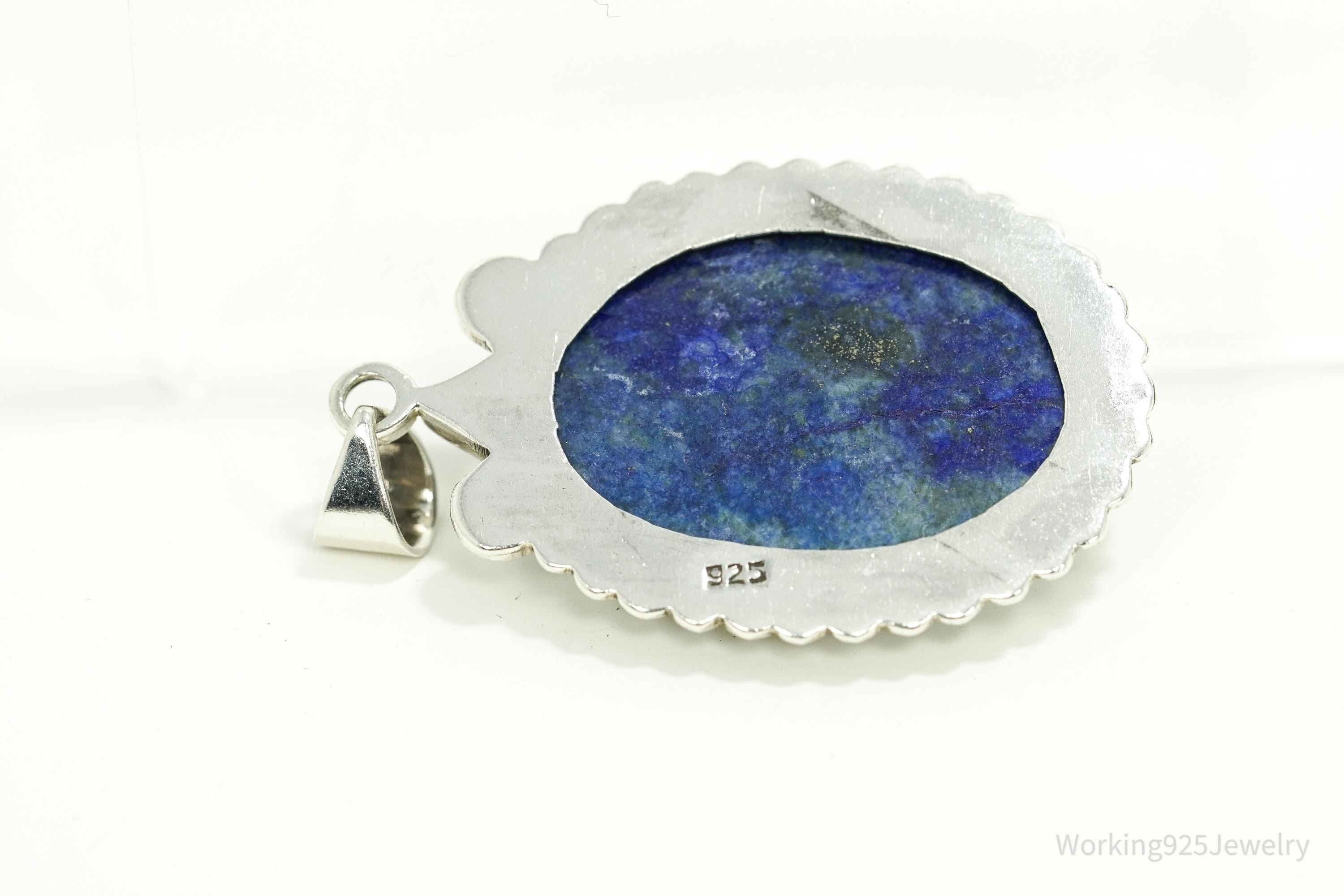 Large Vintage Lapis Lazuli Sterling Silver Pendant