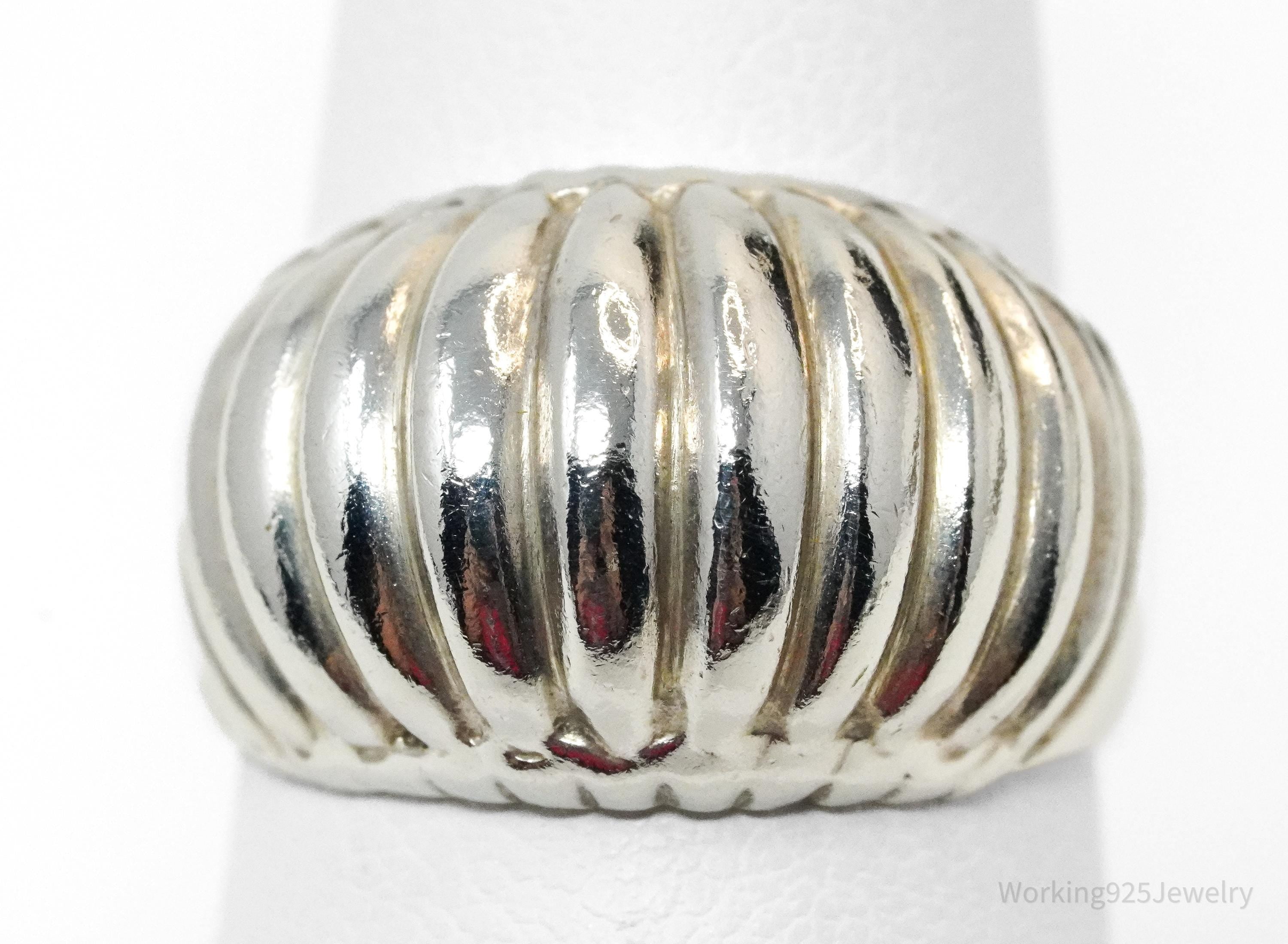 Vintage Puffy Ribbed Style Sterling Silver Ring - Size 7
