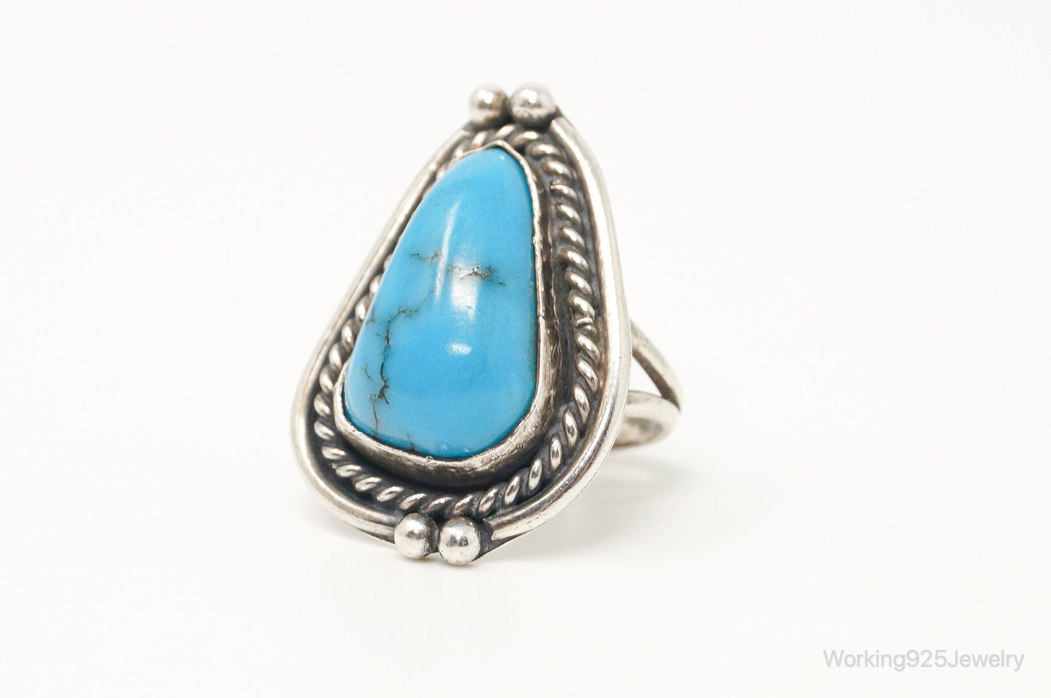 Vintage Native American Turquoise Unsigned Sterling Silver Ring - Sz 5.5