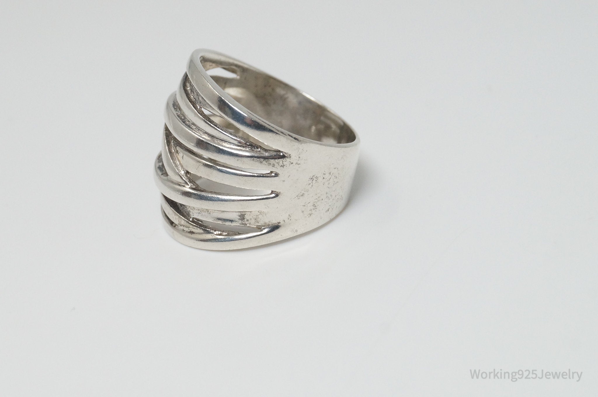 Vintage Modern Weave Sterling Silver Band Ring - Size 9.5