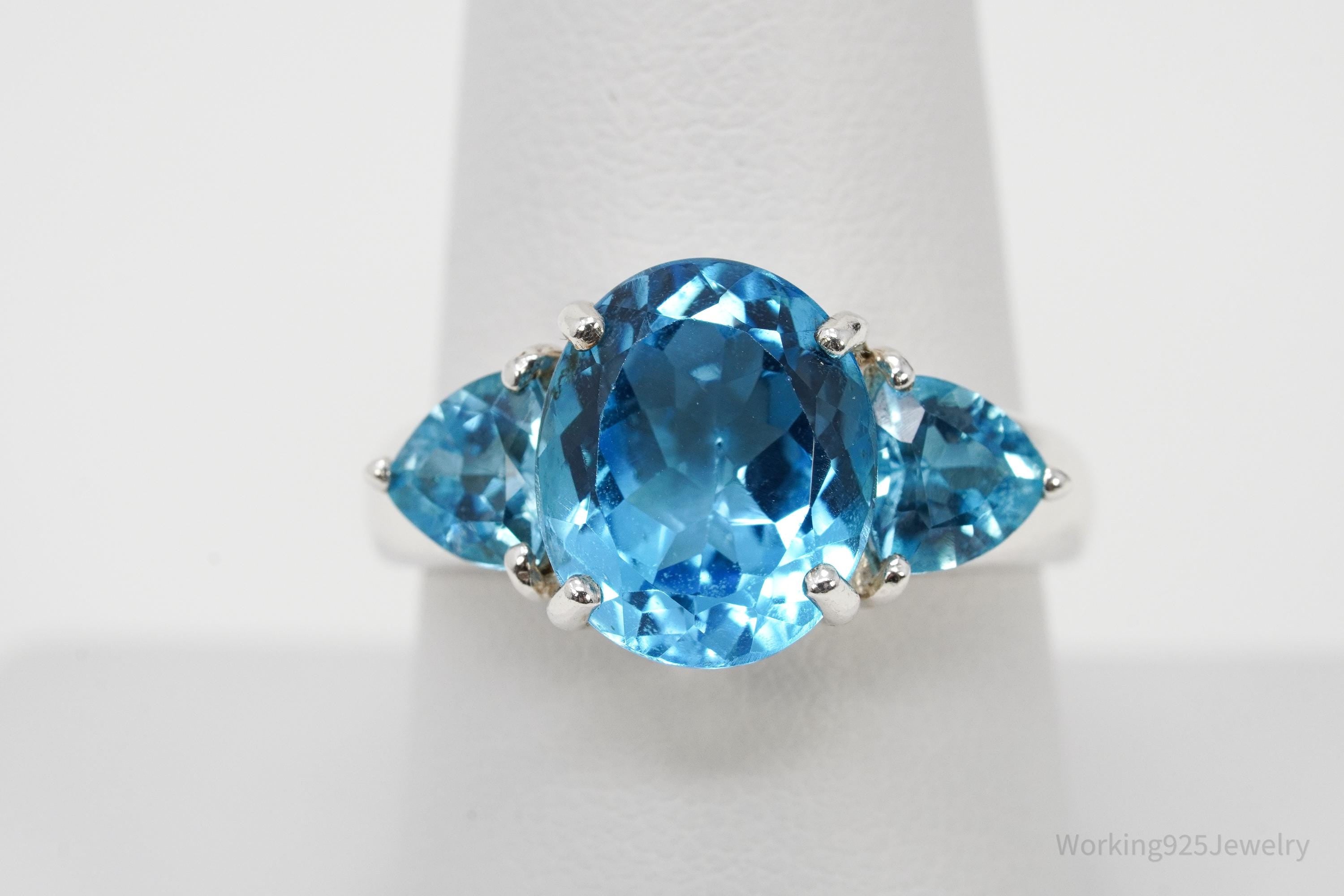 Vintage CNA Blue Topaz Sterling Silver Ring - Size 8.75